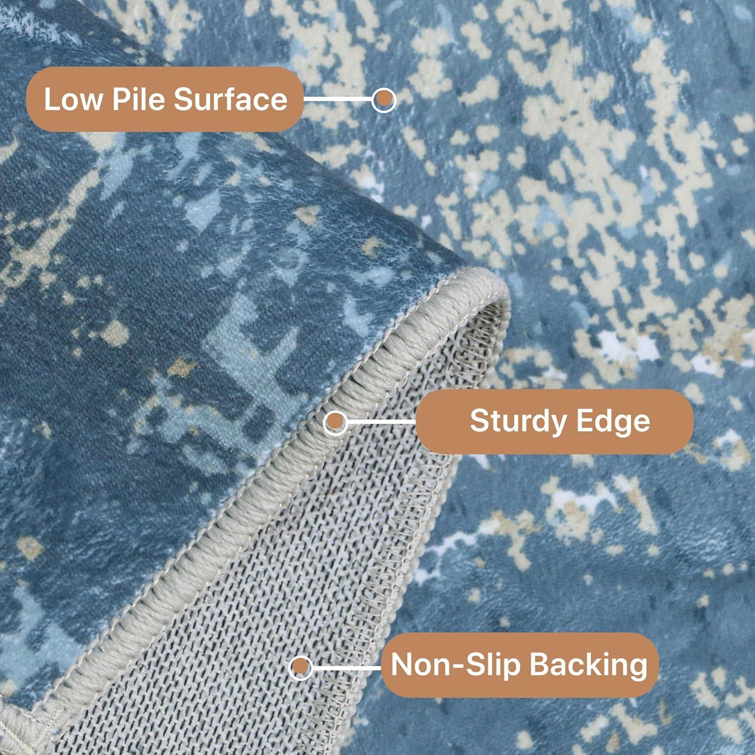 imageGENIMO 8x10 Area Rugs for Living Room Machine Washable Non Slip Rugs Low Pile Lightweight Vintage Print Rug for Bedroom Dining Room Home Office Distressed BlueGreyWashed Mist Blue