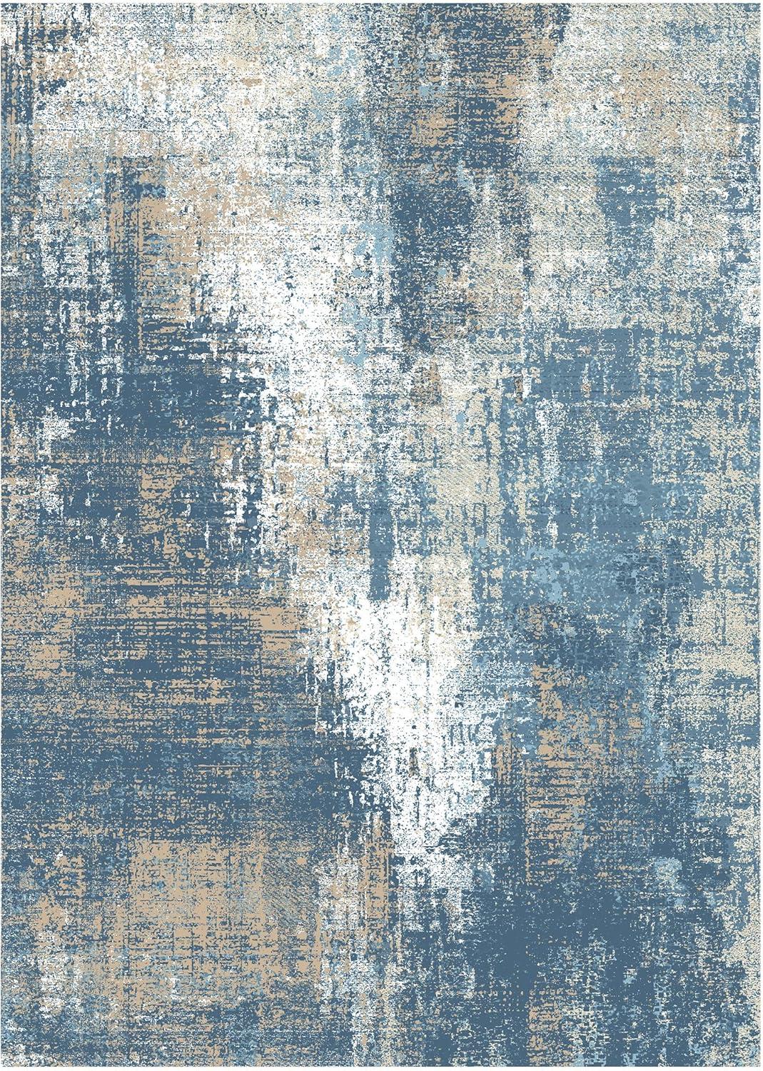 imageGENIMO 8x10 Area Rugs for Living Room Machine Washable Non Slip Rugs Low Pile Lightweight Vintage Print Rug for Bedroom Dining Room Home Office Distressed BlueGreyWashed Mist Blue