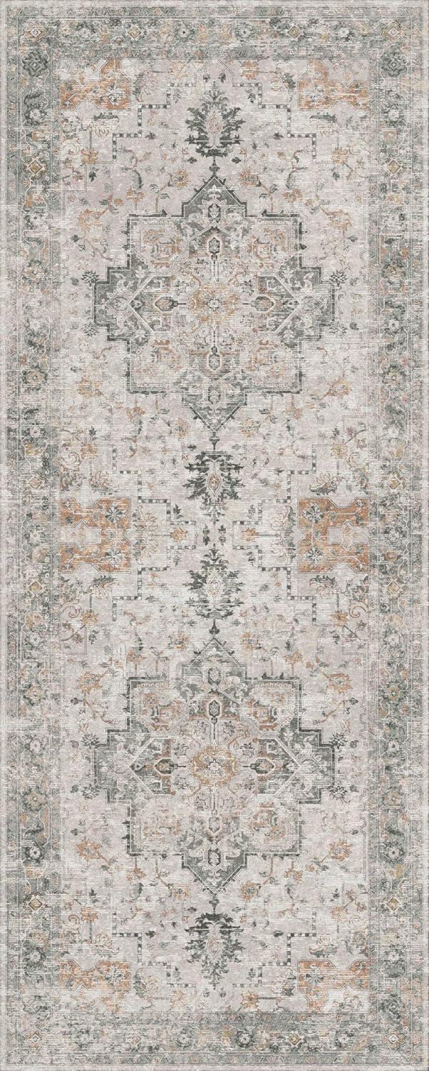 imageGENIMO 8x10 Area Rugs for Living Room Machine Washable Non Slip Rugs Low Pile Lightweight Vintage Print Rug for Bedroom Dining Room Home Office Distressed BlueGreyTaupe