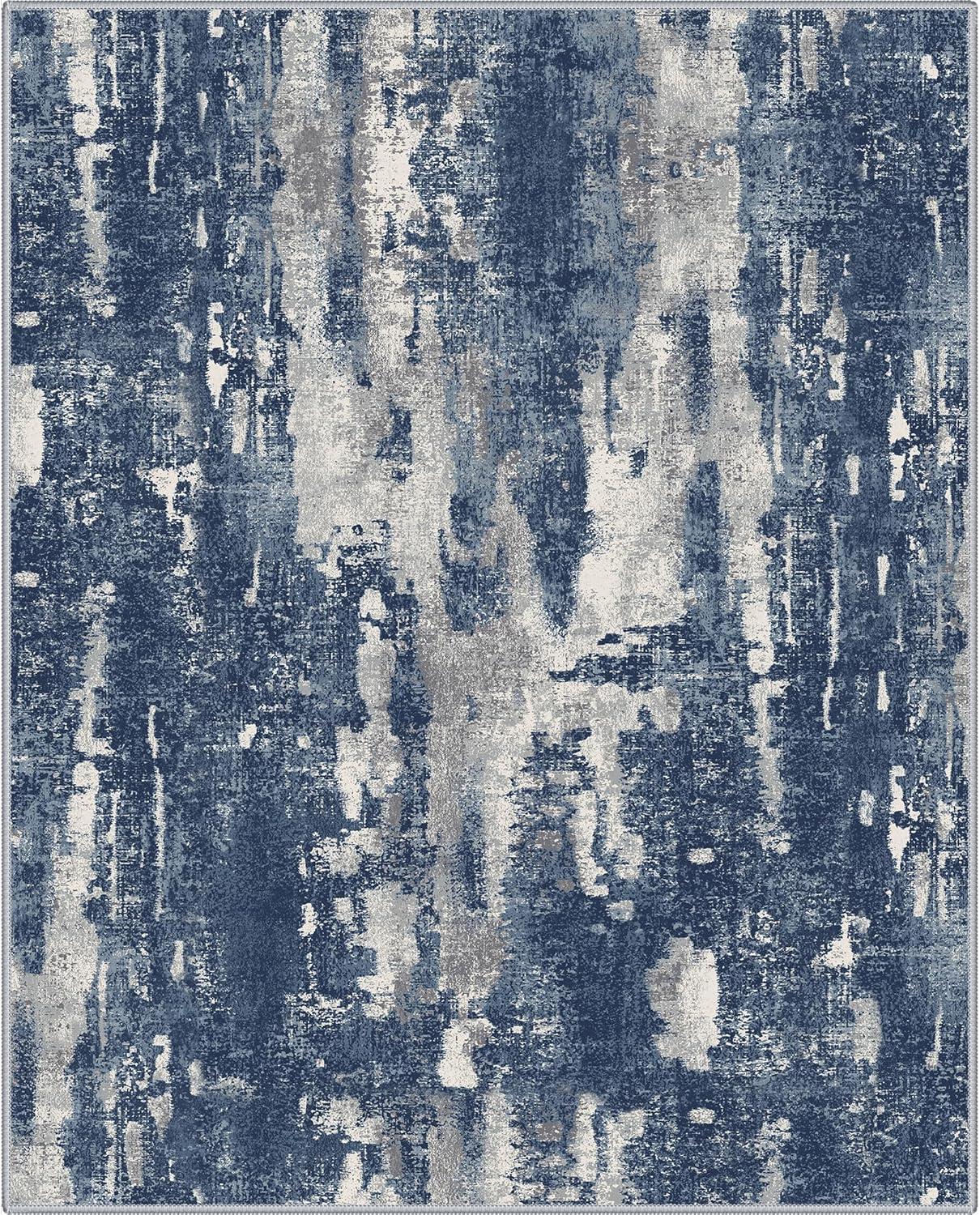 imageGENIMO 8x10 Area Rugs for Living Room Machine Washable Non Slip Rugs Low Pile Lightweight Vintage Print Rug for Bedroom Dining Room Home Office Distressed BlueGreyDistressed BlueGrey