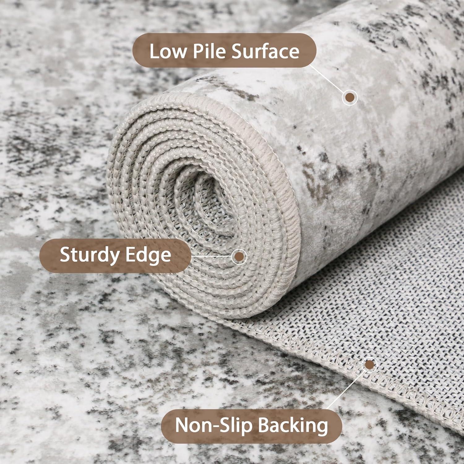 imageGENIMO 8x10 Area Rugs for Living Room Machine Washable Non Slip Rugs Low Pile Lightweight Vintage Print Rug for Bedroom Dining Room Home Office Distressed BlueGreyGrey White