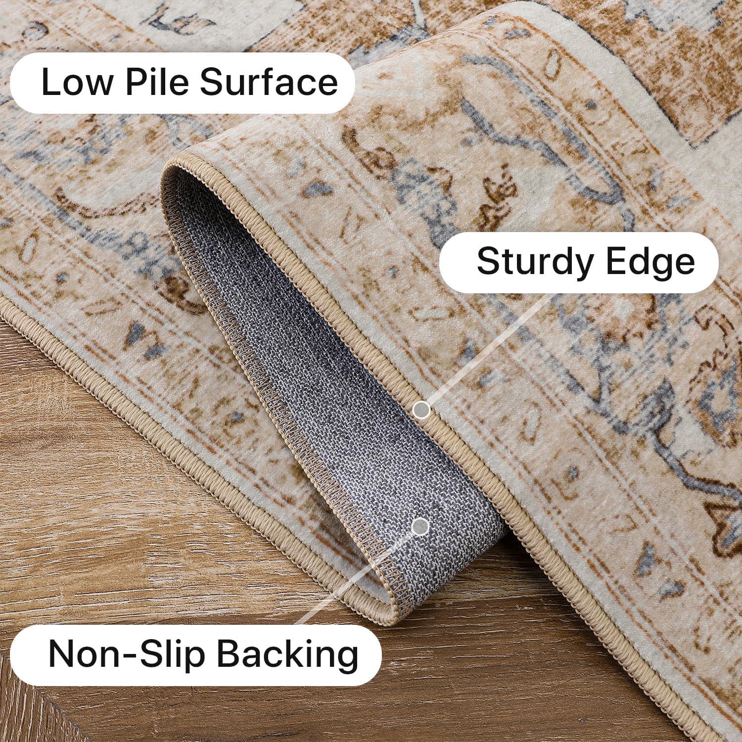 imageGENIMO 8x10 Area Rugs for Living Room Machine Washable Non Slip Rugs Low Pile Lightweight Vintage Print Rug for Bedroom Dining Room Home Office Distressed BlueGreyOrangebeige