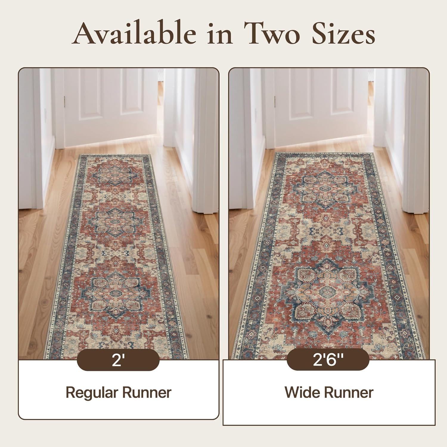 imageGENIMO 8x10 Area Rugs for Living Room Machine Washable Non Slip Rugs Low Pile Lightweight Vintage Print Rug for Bedroom Dining Room Home Office Distressed BlueGreyBordeaux