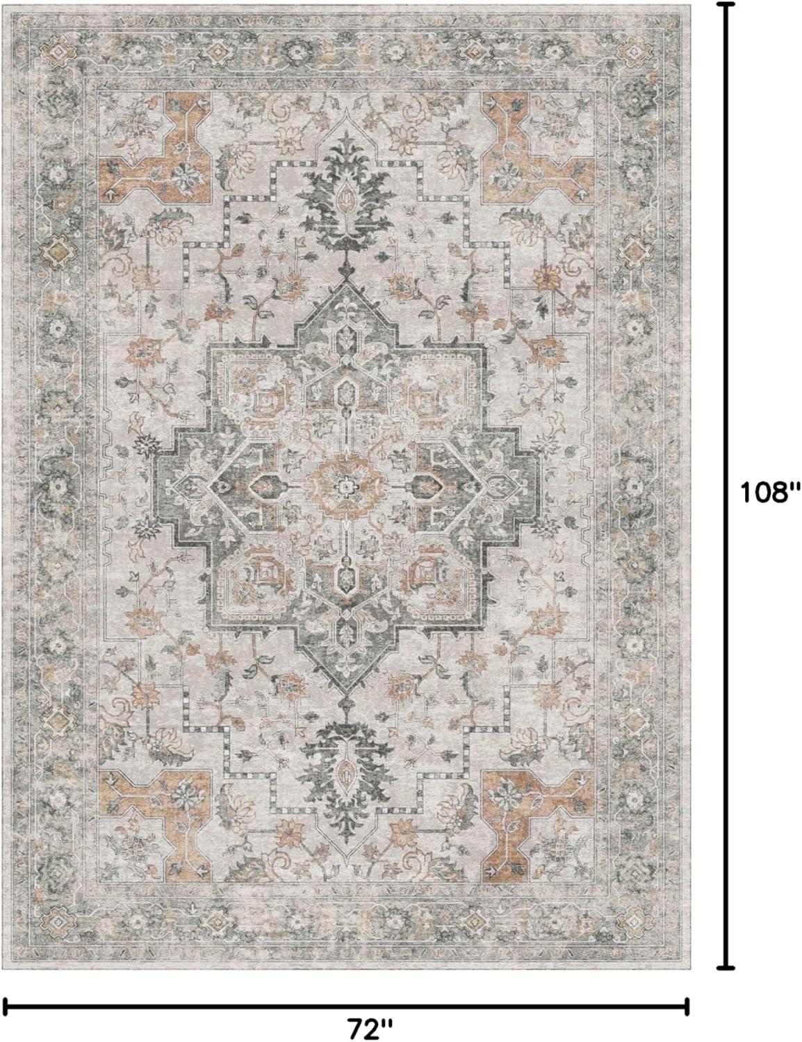 imageGENIMO 8x10 Area Rugs for Living Room Machine Washable Non Slip Rugs Low Pile Lightweight Vintage Print Rug for Bedroom Dining Room Home Office Distressed BlueGreyTaupe