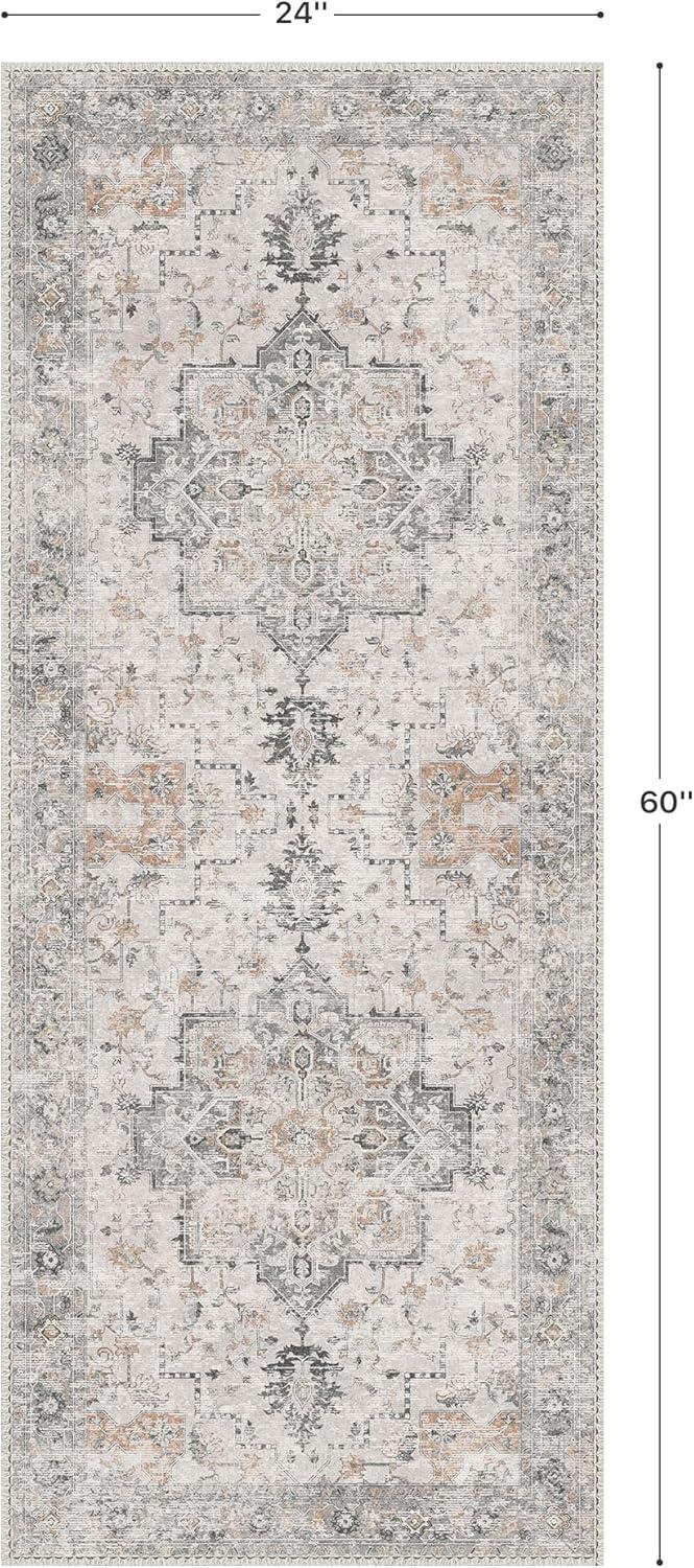 imageGENIMO 8x10 Area Rugs for Living Room Machine Washable Non Slip Rugs Low Pile Lightweight Vintage Print Rug for Bedroom Dining Room Home Office Distressed BlueGreyTaupe