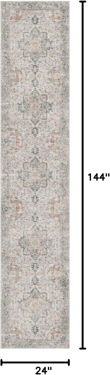 imageGENIMO 8x10 Area Rugs for Living Room Machine Washable Non Slip Rugs Low Pile Lightweight Vintage Print Rug for Bedroom Dining Room Home Office Distressed BlueGreyTaupe