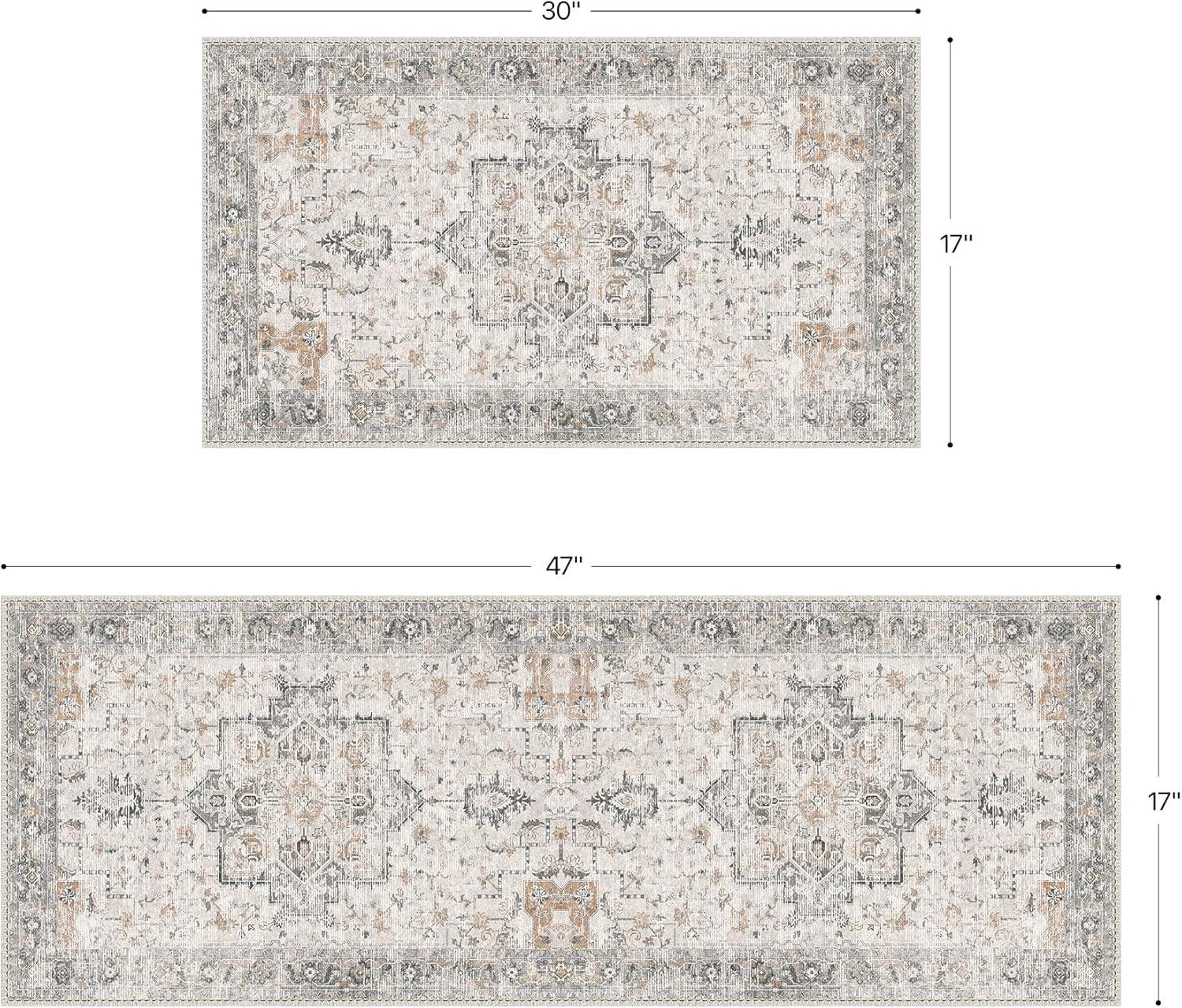 imageGENIMO 8x10 Area Rugs for Living Room Machine Washable Non Slip Rugs Low Pile Lightweight Vintage Print Rug for Bedroom Dining Room Home Office Distressed BlueGreyTaupe