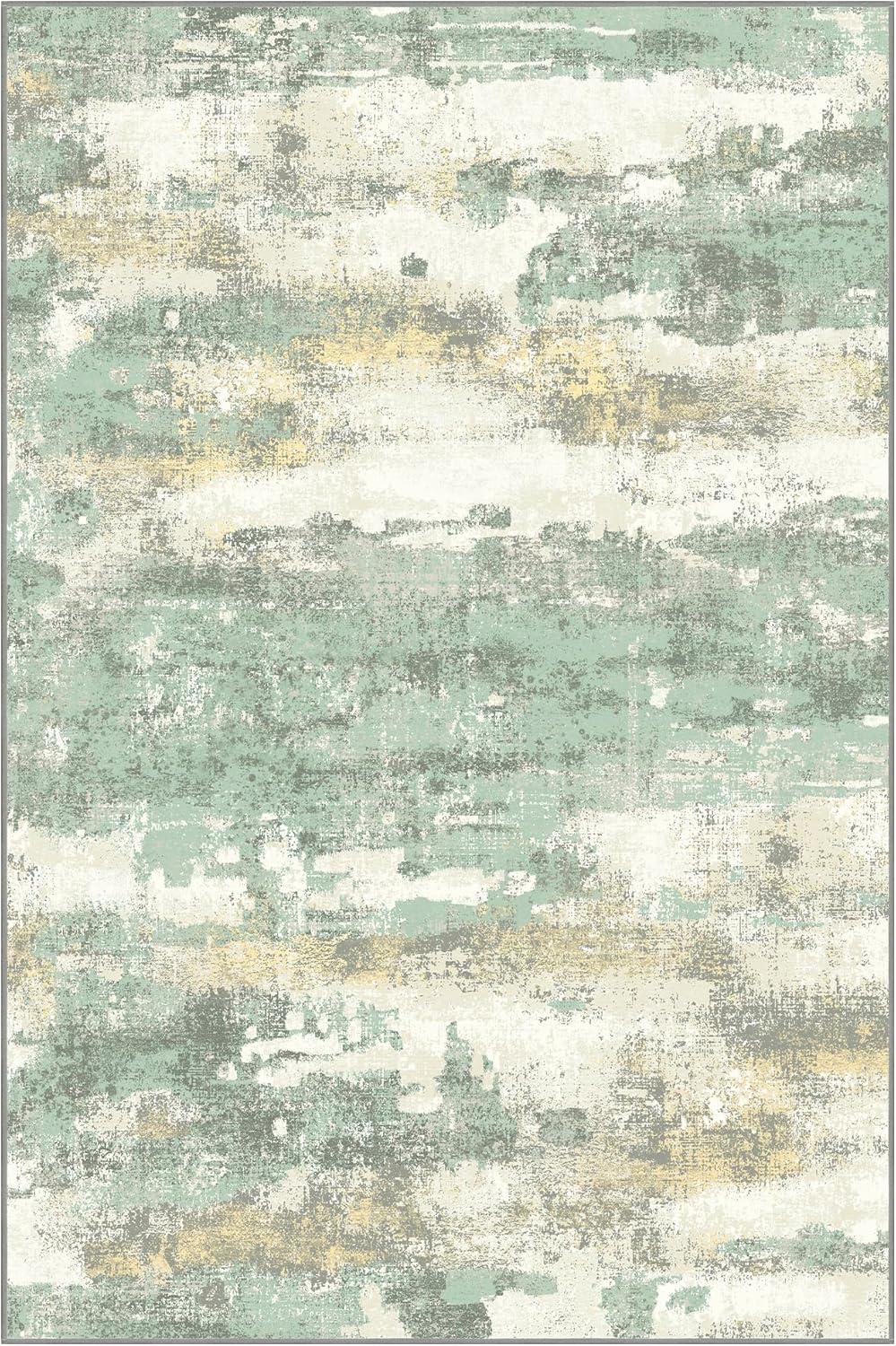 imageGENIMO 8x10 Area Rugs for Living Room Machine Washable Non Slip Rugs Low Pile Lightweight Vintage Print Rug for Bedroom Dining Room Home Office Distressed BlueGreyGreen Gray