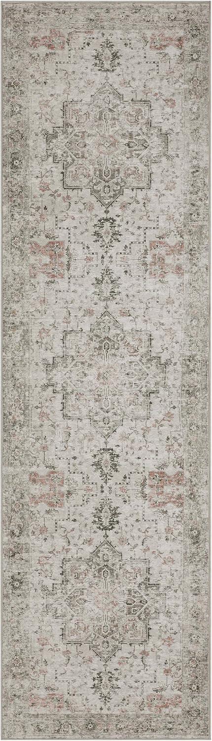 imageGENIMO 8x10 Area Rugs for Living Room Machine Washable Non Slip Rugs Low Pile Lightweight Vintage Print Rug for Bedroom Dining Room Home Office Distressed BlueGreyTaupe