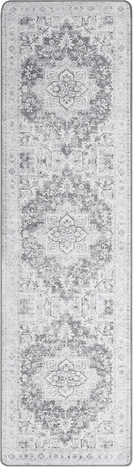 imageGENIMO 8x10 Area Rugs for Living Room Machine Washable Non Slip Rugs Low Pile Lightweight Vintage Print Rug for Bedroom Dining Room Home Office Distressed BlueGreyGrey