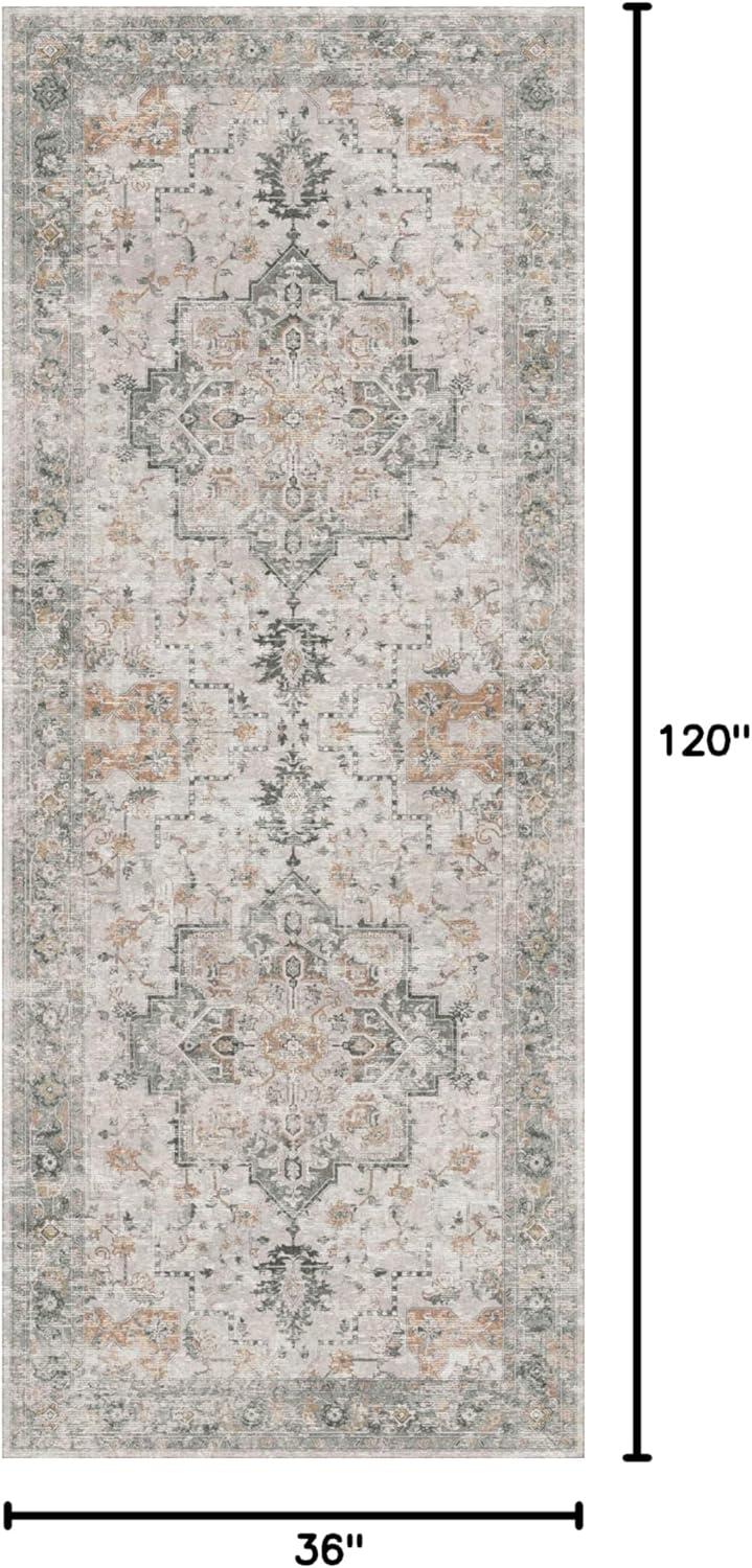 imageGENIMO 8x10 Area Rugs for Living Room Machine Washable Non Slip Rugs Low Pile Lightweight Vintage Print Rug for Bedroom Dining Room Home Office Distressed BlueGreyTaupe