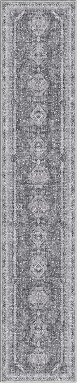 imageGENIMO 8x10 Area Rugs for Living Room Machine Washable Non Slip Rugs Low Pile Lightweight Vintage Print Rug for Bedroom Dining Room Home Office Distressed BlueGreyArea Vintage Grey