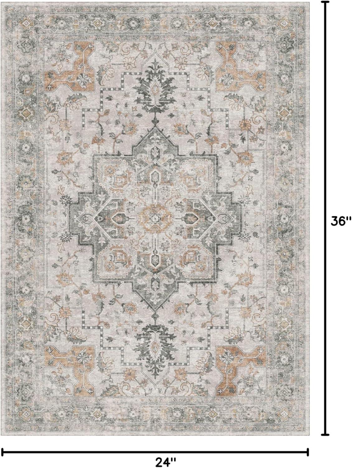 imageGENIMO 8x10 Area Rugs for Living Room Machine Washable Non Slip Rugs Low Pile Lightweight Vintage Print Rug for Bedroom Dining Room Home Office Distressed BlueGreyTaupe