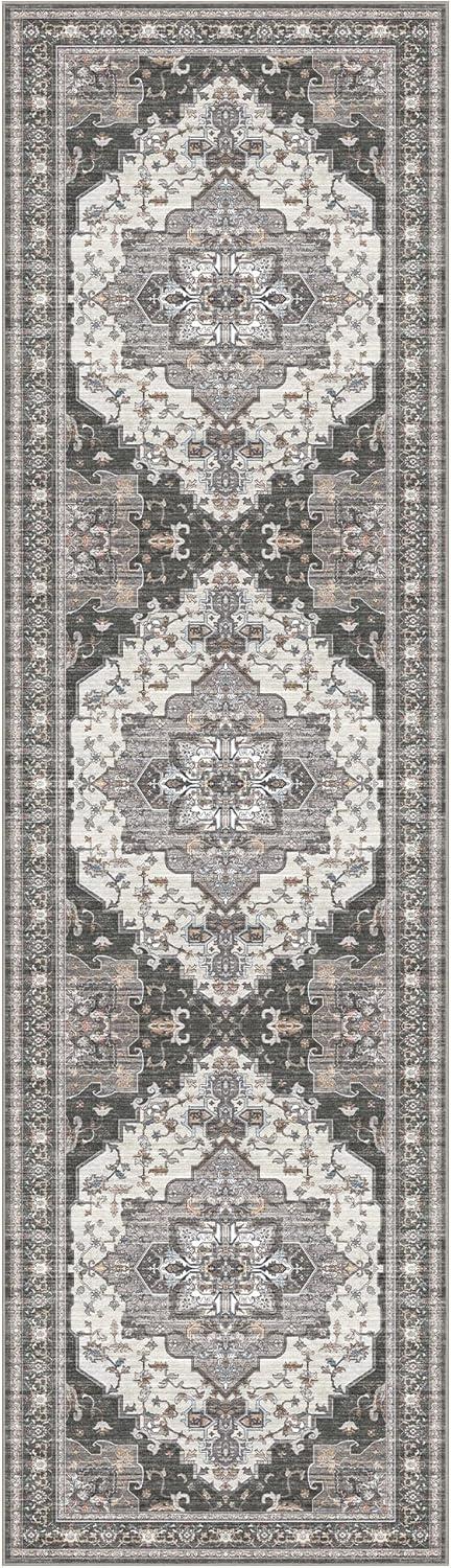 imageGENIMO 9x12 Area Rugs for Living Room Machine Washable Non Slip Rugs Low Pile Lightweight Print Rug for Bedroom Dining Room Home Office Vintage Brick RedSlate Gray