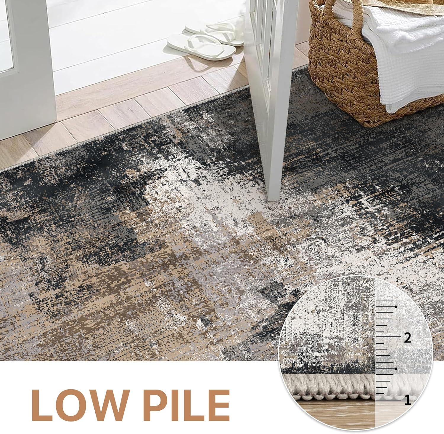 imageGENIMO 9x12 Area Rugs for Living Room Machine Washable Non Slip Rugs Low Pile Lightweight Print Rug for Bedroom Dining Room Home Office Vintage Brick RedBlack Brown