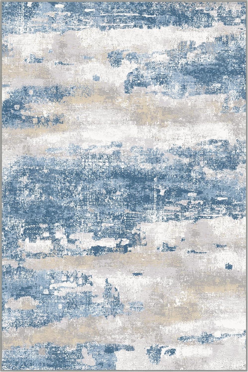imageGENIMO 9x12 Area Rugs for Living Room Machine Washable Non Slip Rugs Low Pile Lightweight Print Rug for Bedroom Dining Room Home Office Vintage Brick RedBlue Cream