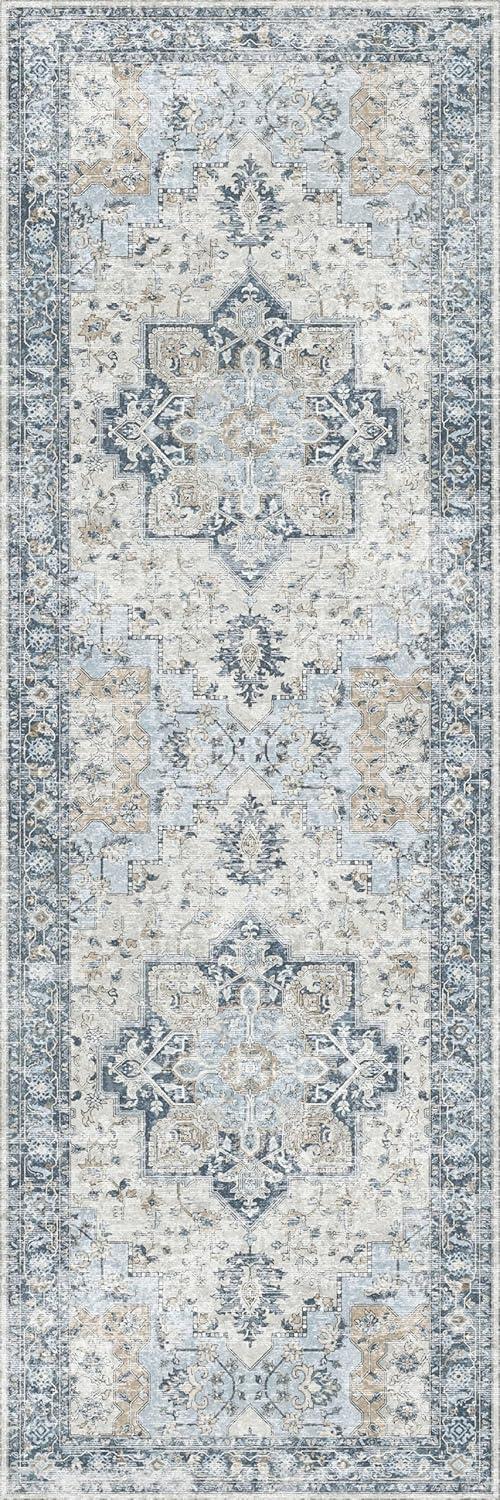 imageGENIMO 9x12 Area Rugs for Living Room Machine Washable Non Slip Rugs Low Pile Lightweight Print Rug for Bedroom Dining Room Home Office Vintage Brick RedBluegold