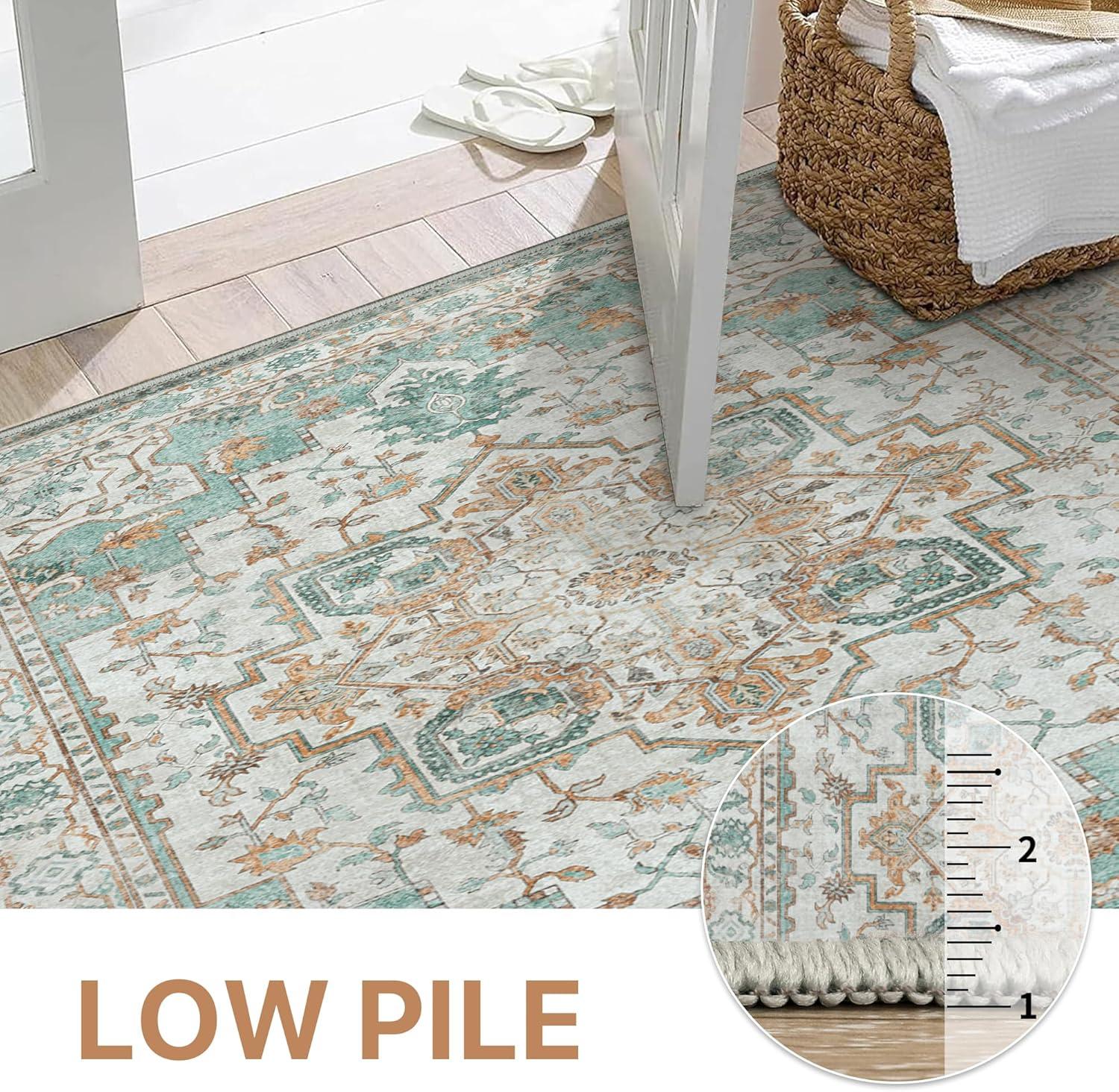 imageGENIMO 9x12 Area Rugs for Living Room Machine Washable Non Slip Rugs Low Pile Lightweight Print Rug for Bedroom Dining Room Home Office Vintage Brick RedCyan