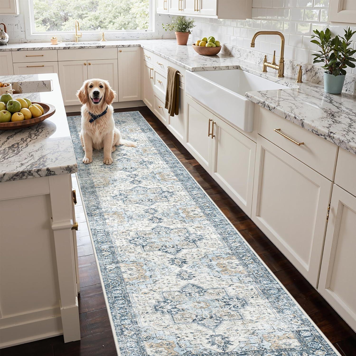 imageGENIMO 9x12 Area Rugs for Living Room Machine Washable Non Slip Rugs Low Pile Lightweight Print Rug for Bedroom Dining Room Home Office Vintage Brick RedBluegold