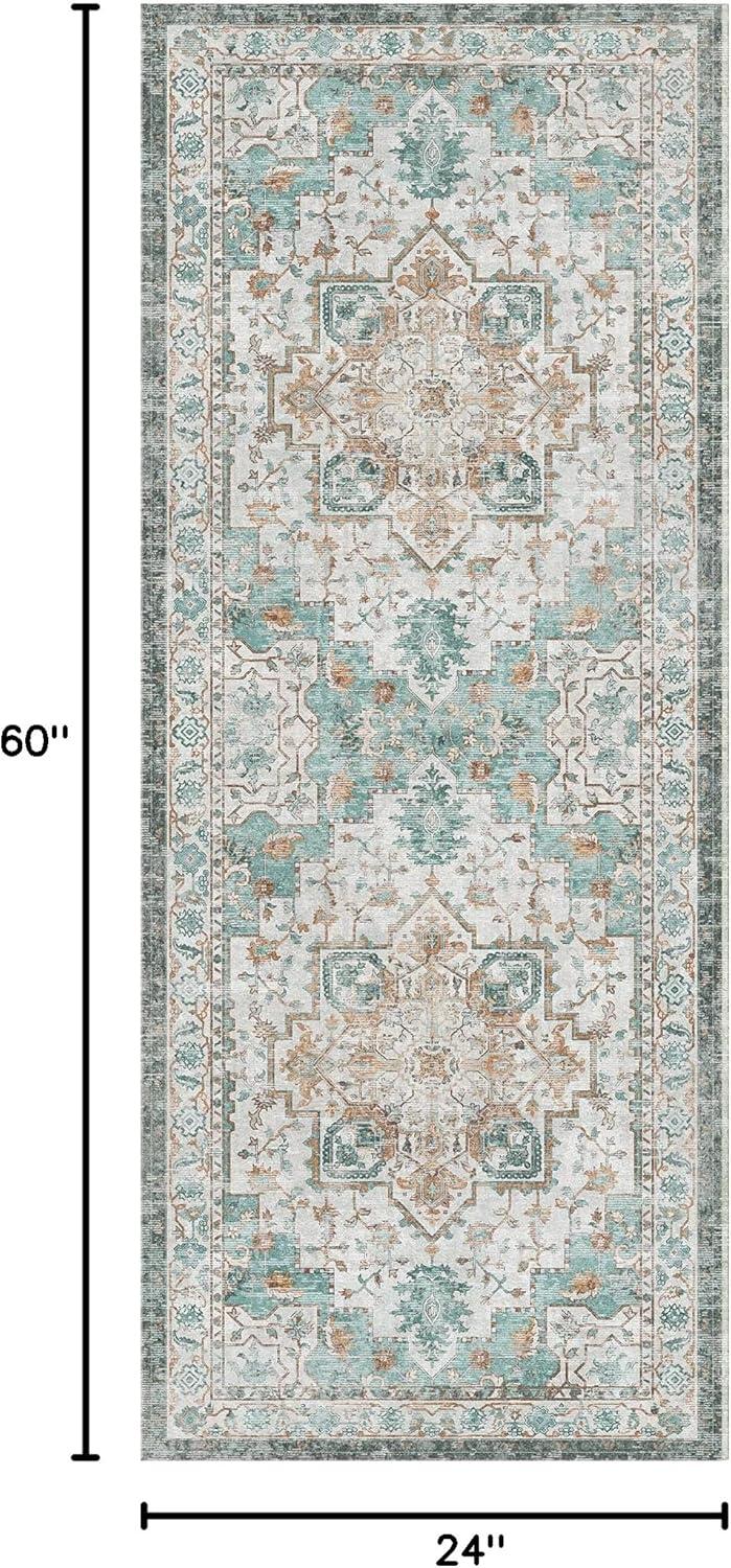 imageGENIMO 9x12 Area Rugs for Living Room Machine Washable Non Slip Rugs Low Pile Lightweight Print Rug for Bedroom Dining Room Home Office Vintage Brick RedCyan