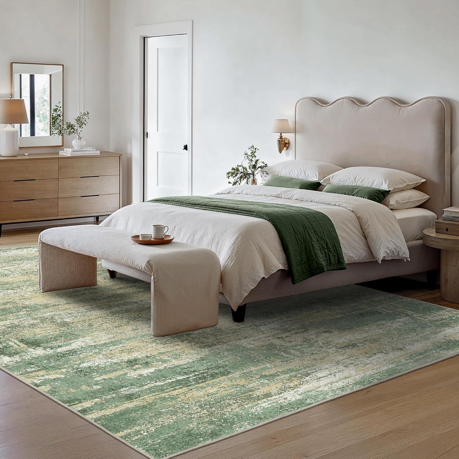 imageGENIMO 9x12 Area Rugs for Living Room Machine Washable Non Slip Rugs Low Pile Lightweight Print Rug for Bedroom Dining Room Home Office Vintage Brick RedDesert Dawn