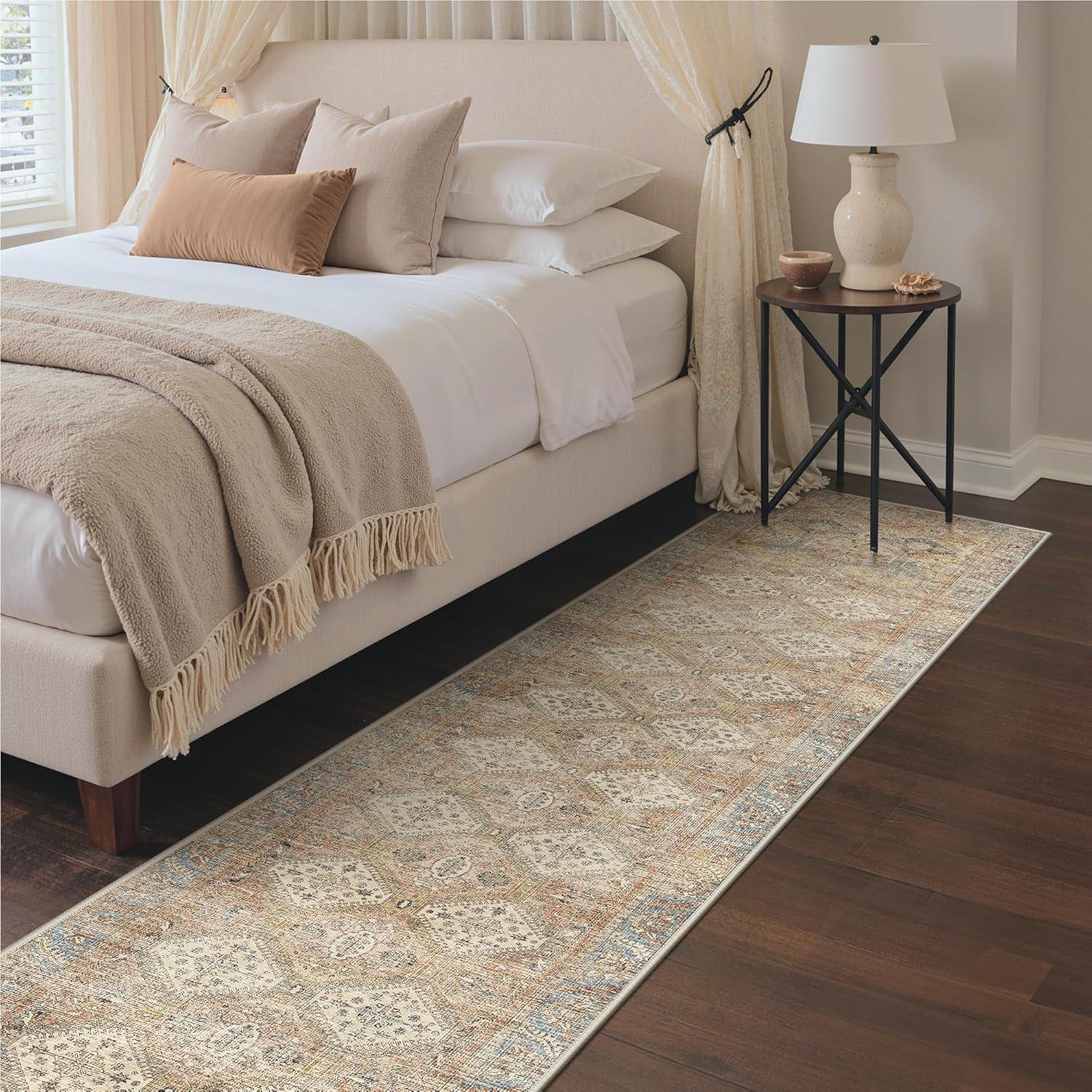 imageGENIMO 9x12 Area Rugs for Living Room Machine Washable Non Slip Rugs Low Pile Lightweight Print Rug for Bedroom Dining Room Home Office Vintage Brick RedWarm Brown