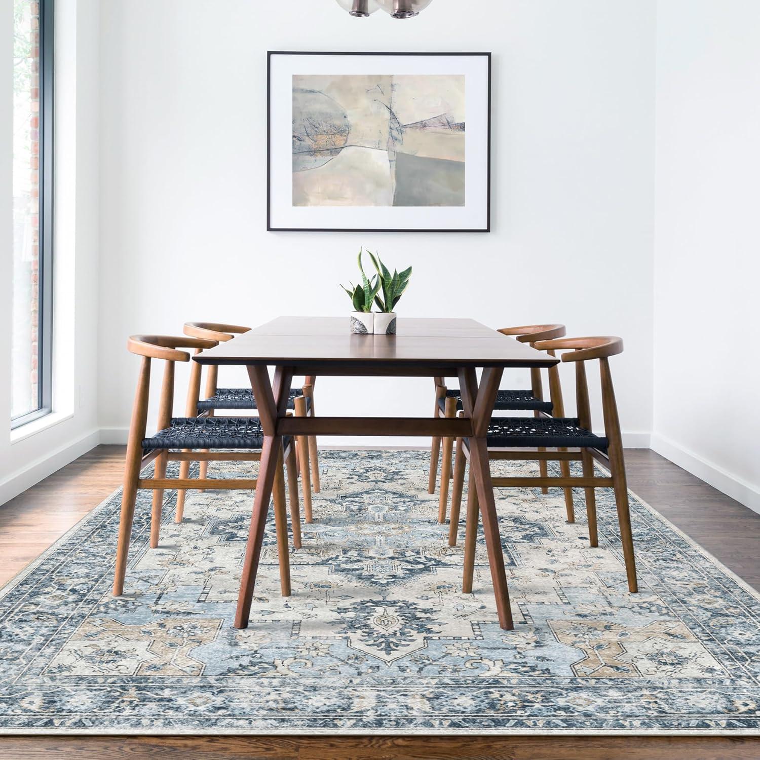 imageGENIMO 9x12 Area Rugs for Living Room Machine Washable Non Slip Rugs Low Pile Lightweight Print Rug for Bedroom Dining Room Home Office Vintage Brick RedBluegold