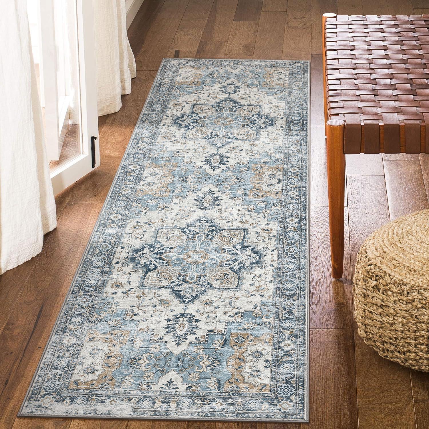 imageGENIMO 9x12 Area Rugs for Living Room Machine Washable Non Slip Rugs Low Pile Lightweight Print Rug for Bedroom Dining Room Home Office Vintage Brick RedBluegold