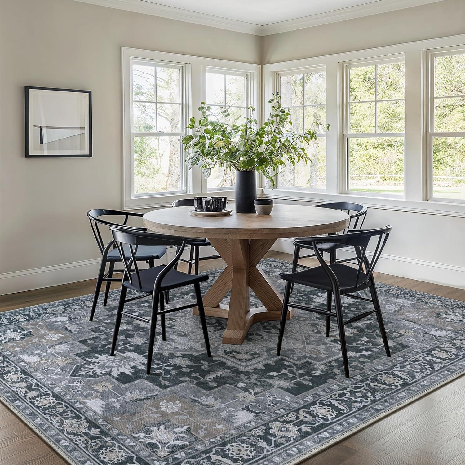 imageGENIMO 9x12 Area Rugs for Living Room Machine Washable Non Slip Rugs Low Pile Lightweight Print Rug for Bedroom Dining Room Home Office Vintage Brick RedDark Gray
