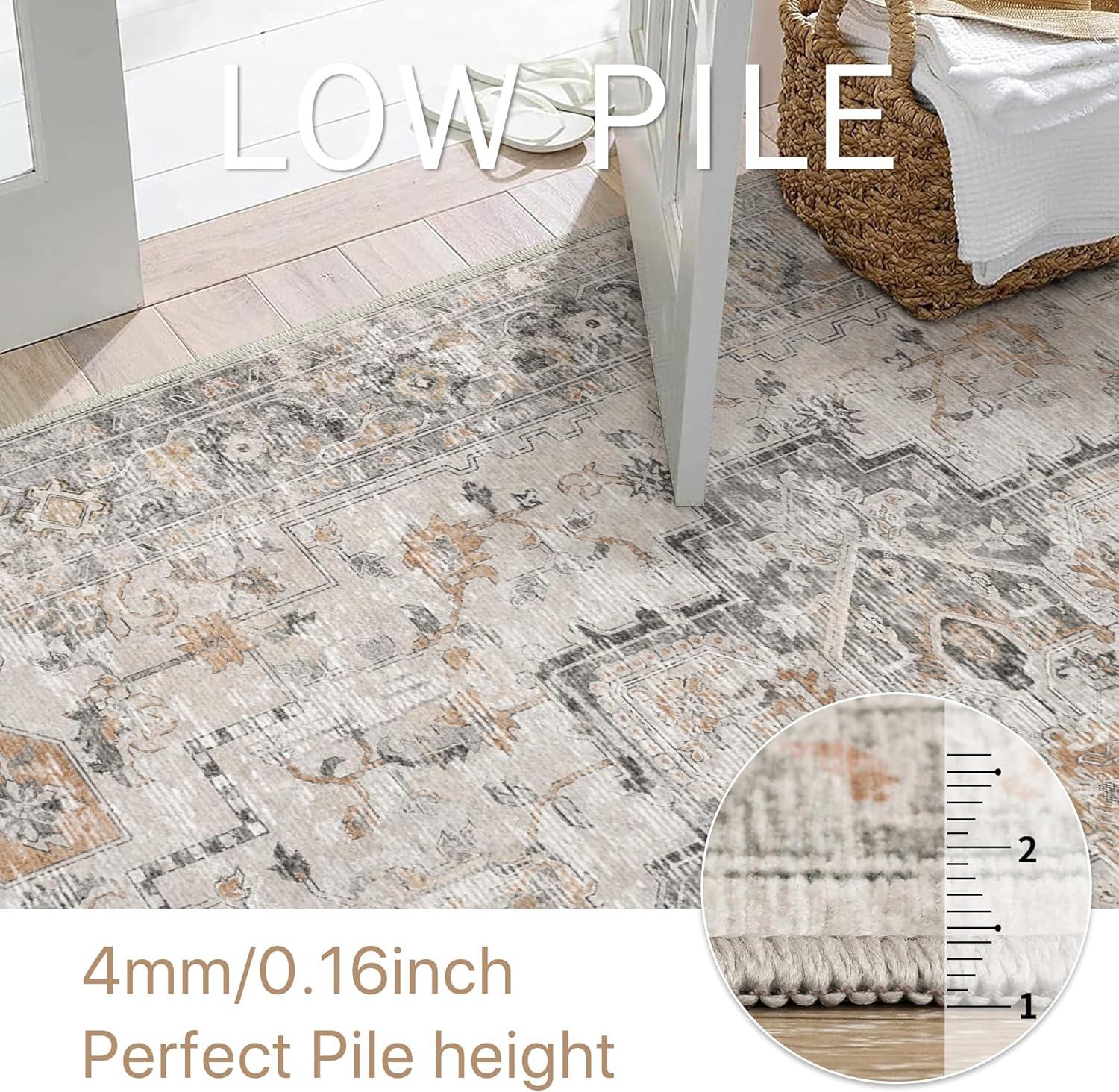 imageGENIMO 9x12 Area Rugs for Living Room Machine Washable Non Slip Rugs Low Pile Lightweight Print Rug for Bedroom Dining Room Home Office Vintage Brick RedTaupe