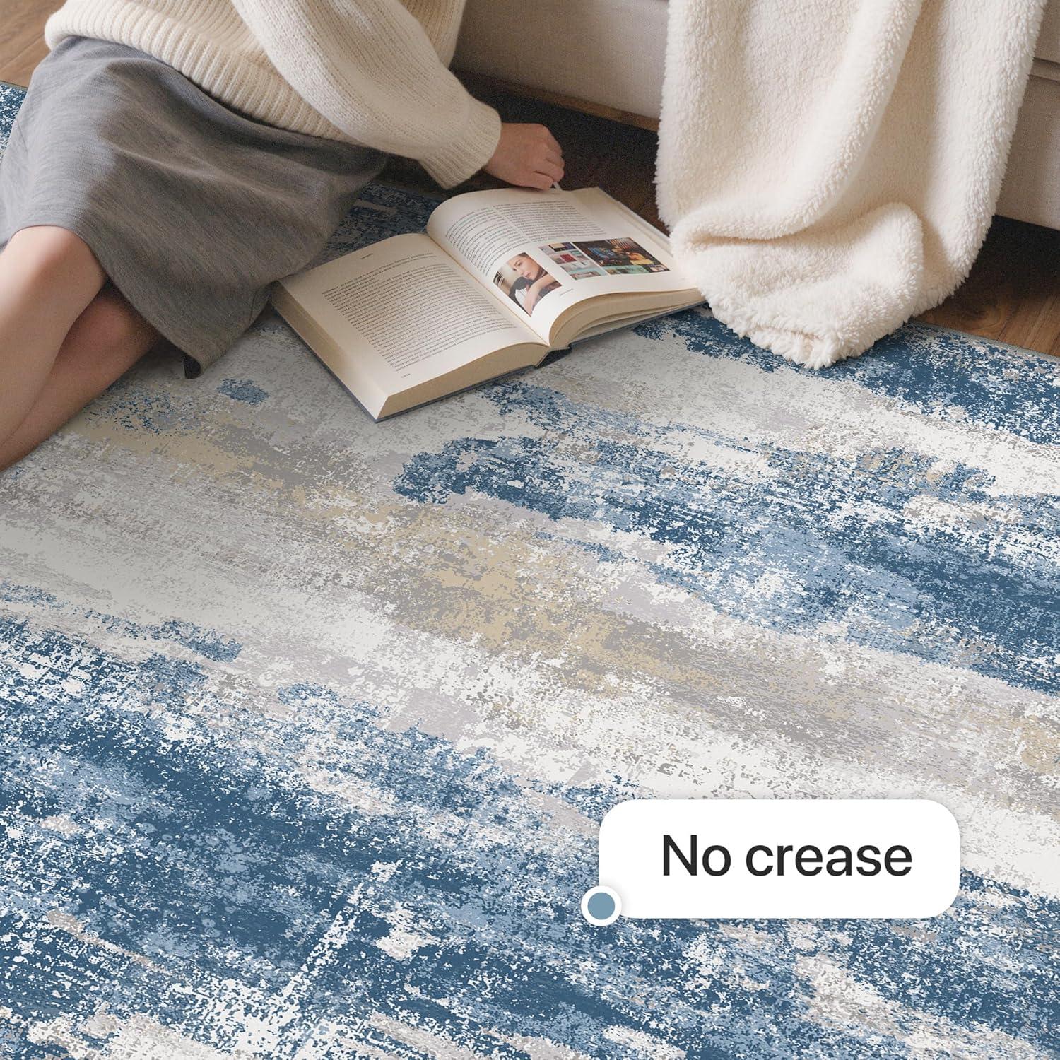 imageGENIMO 9x12 Area Rugs for Living Room Machine Washable Non Slip Rugs Low Pile Lightweight Print Rug for Bedroom Dining Room Home Office Vintage Brick RedBlue Cream