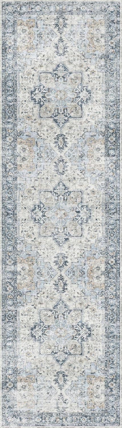 imageGENIMO 9x12 Area Rugs for Living Room Machine Washable Non Slip Rugs Low Pile Lightweight Print Rug for Bedroom Dining Room Home Office Vintage Brick RedBluegold