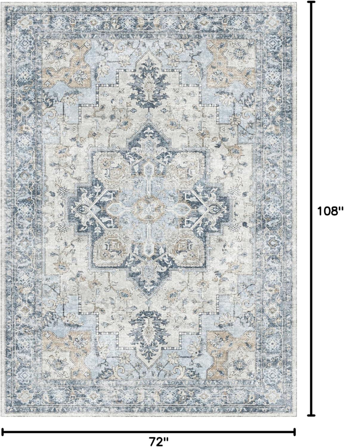 imageGENIMO 9x12 Area Rugs for Living Room Machine Washable Non Slip Rugs Low Pile Lightweight Print Rug for Bedroom Dining Room Home Office Vintage Brick RedBluegold
