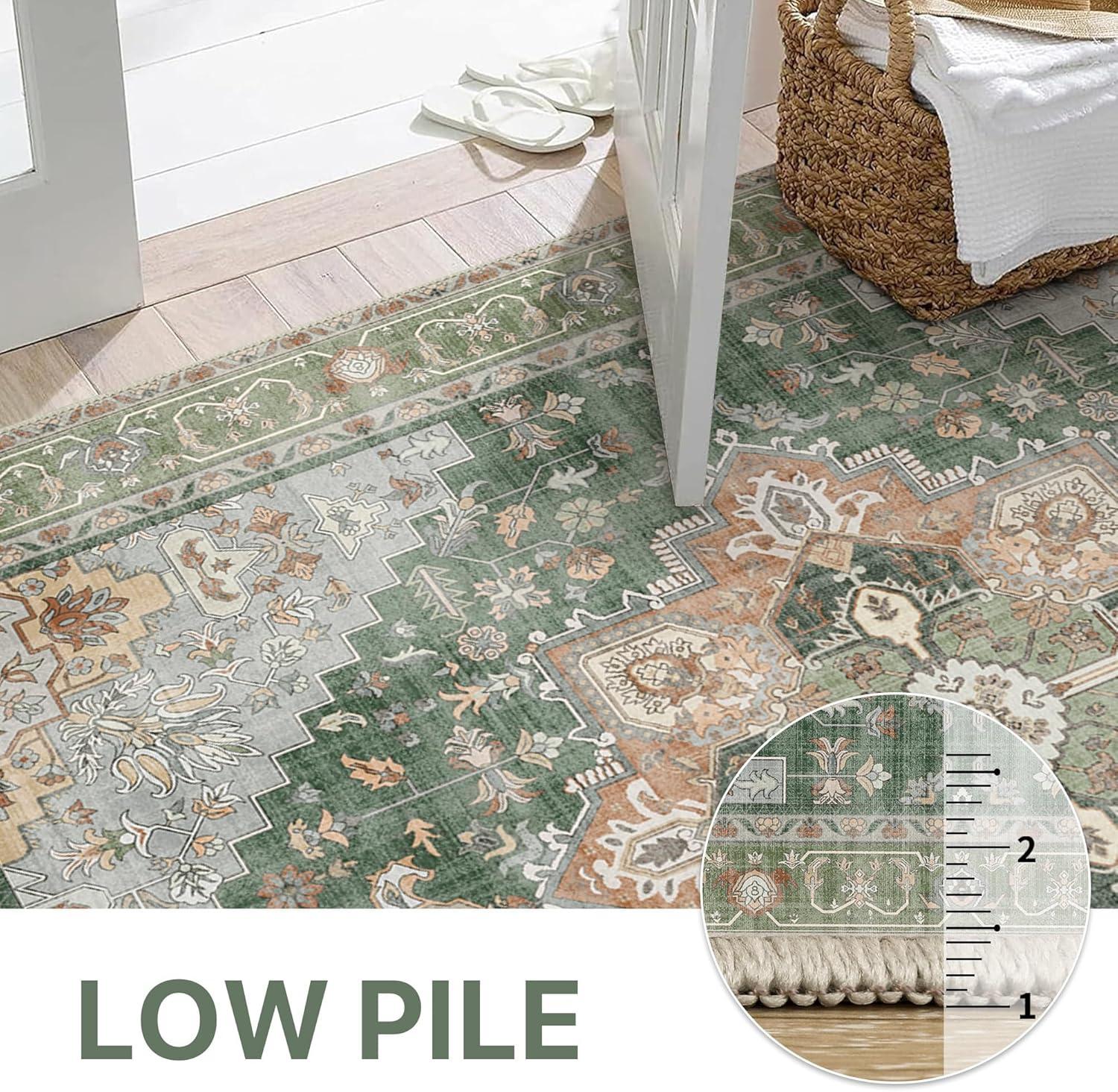 imageGENIMO 9x12 Area Rugs for Living Room Machine Washable Non Slip Rugs Low Pile Lightweight Print Rug for Bedroom Dining Room Home Office Vintage Brick RedSage Green