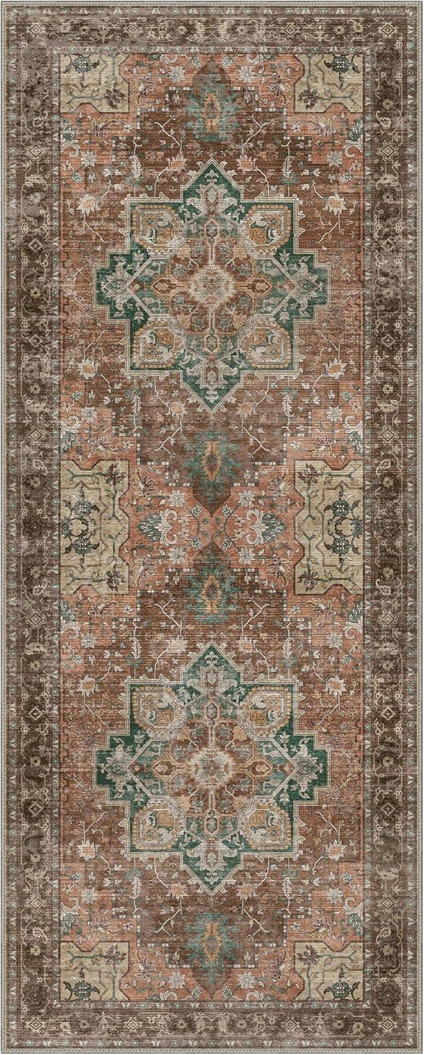 imageGENIMO 9x12 Area Rugs for Living Room Machine Washable Non Slip Rugs Low Pile Lightweight Print Rug for Bedroom Dining Room Home Office Vintage Brick RedRosewood