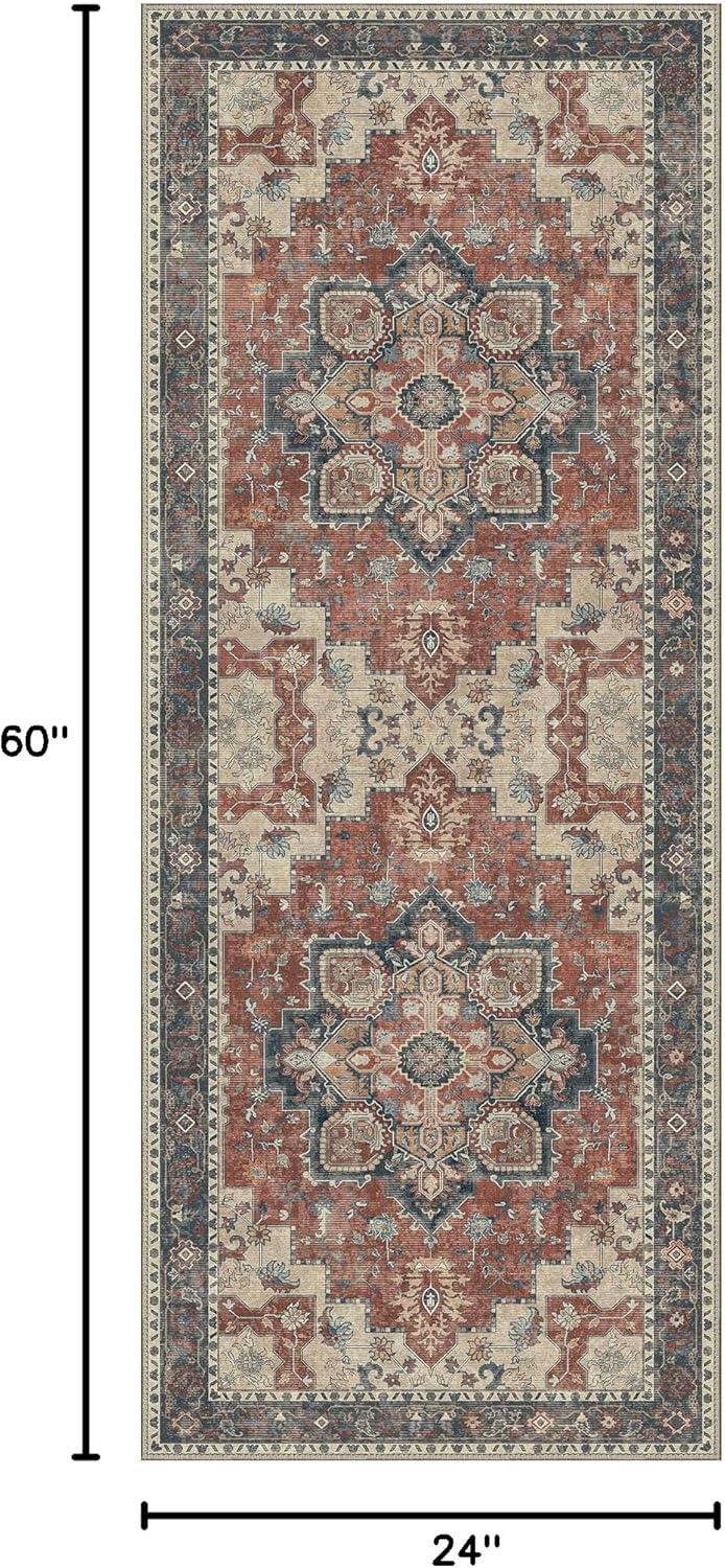 imageGENIMO 9x12 Area Rugs for Living Room Machine Washable Non Slip Rugs Low Pile Lightweight Print Rug for Bedroom Dining Room Home Office Vintage Brick RedBordeaux