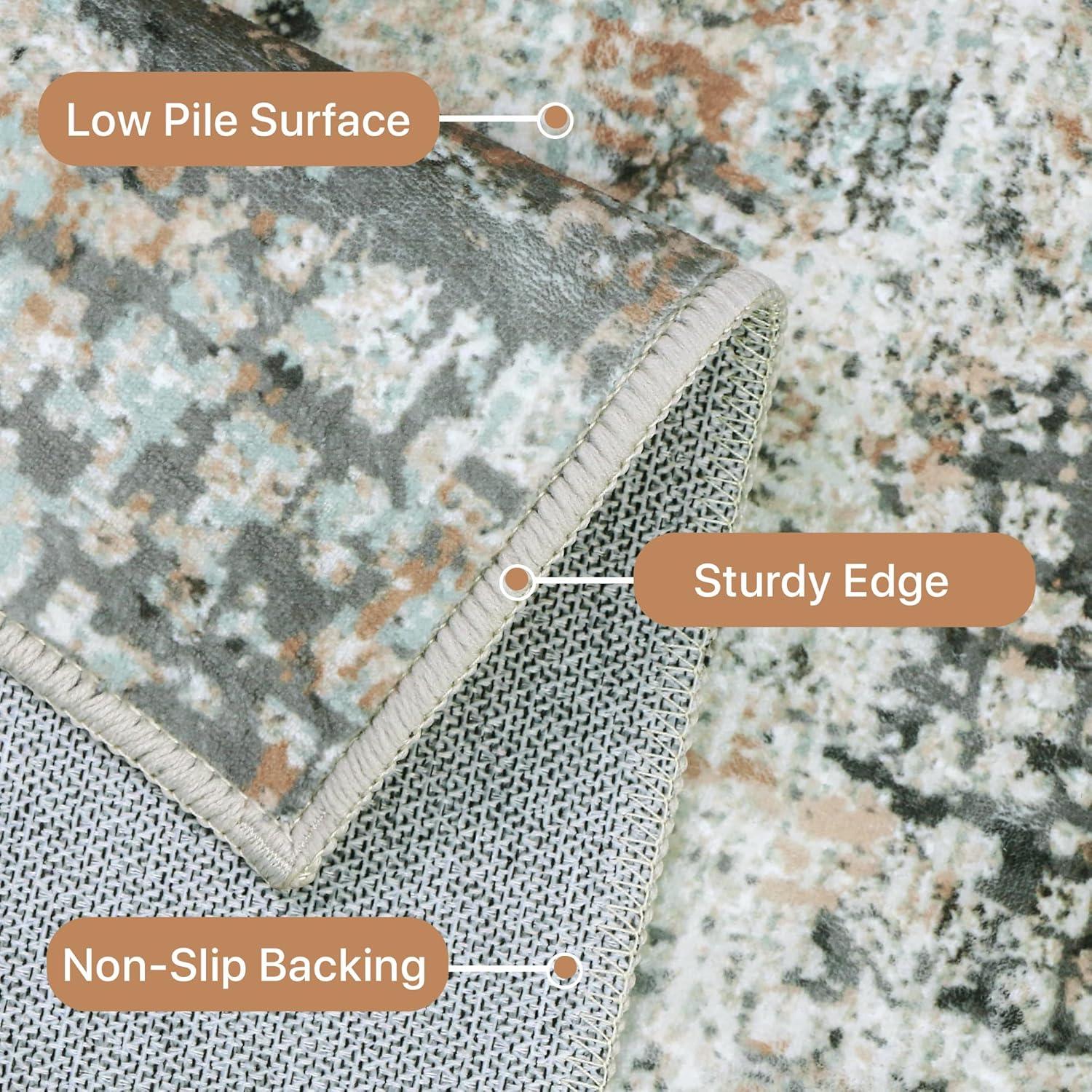imageGENIMO 9x12 Area Rugs for Living Room Machine Washable Non Slip Rugs Low Pile Lightweight Print Rug for Bedroom Dining Room Home Office Vintage Brick RedLight Blue