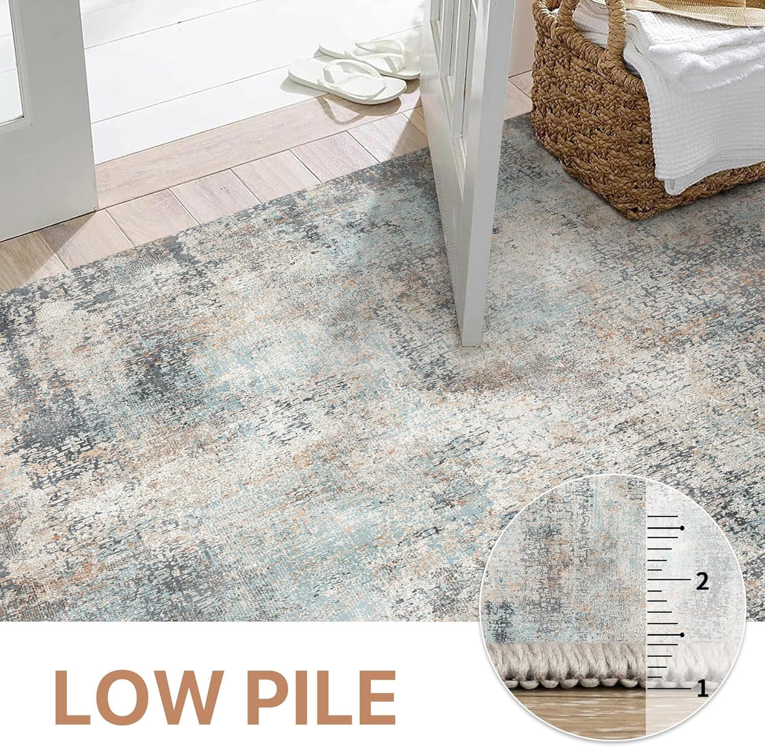 imageGENIMO 9x12 Area Rugs for Living Room Machine Washable Non Slip Rugs Low Pile Lightweight Print Rug for Bedroom Dining Room Home Office Vintage Brick RedLight Blue