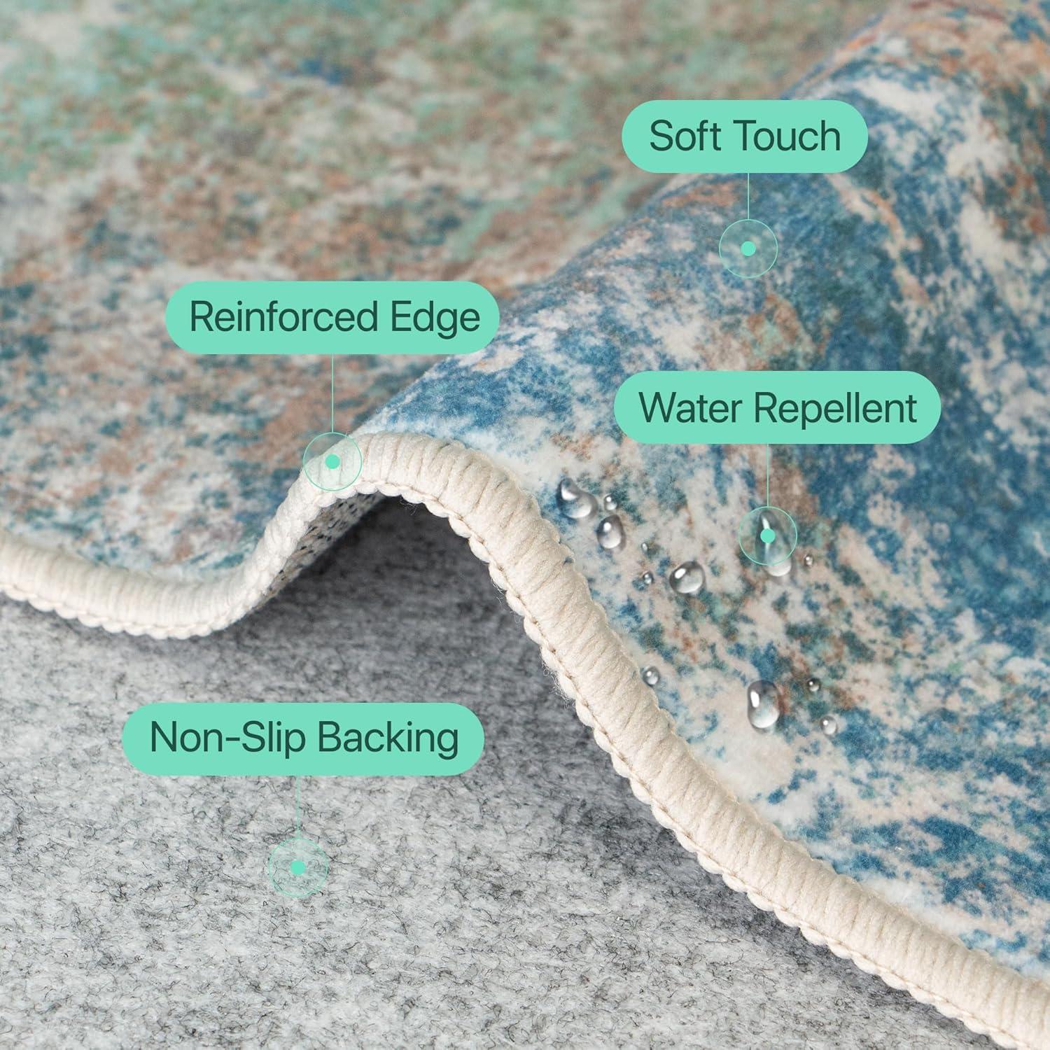 imageGENIMO 9x12 Area Rugs for Living Room Machine Washable Non Slip Rugs Low Pile Lightweight Print Rug for Bedroom Dining Room Home Office Vintage Brick RedAquamarineBlue Green