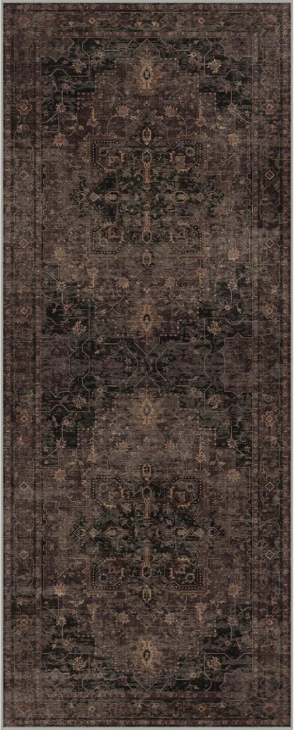 imageGENIMO 9x12 Area Rugs for Living Room Machine Washable Non Slip Rugs Low Pile Lightweight Print Rug for Bedroom Dining Room Home Office Vintage Brick RedCharcoal Brown