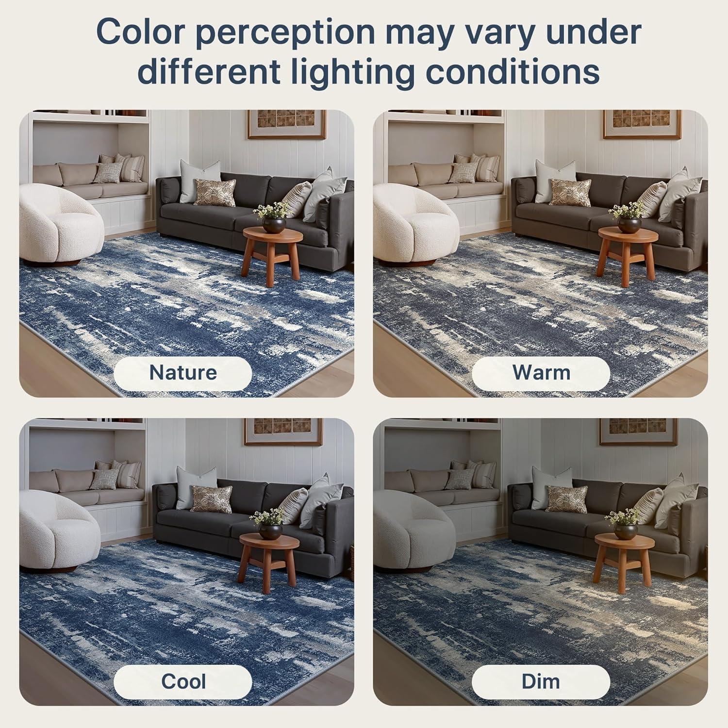 imageGENIMO 9x12 Area Rugs for Living Room Machine Washable Non Slip Rugs Low Pile Lightweight Print Rug for Bedroom Dining Room Home Office Vintage Brick RedDistressed BlueGrey