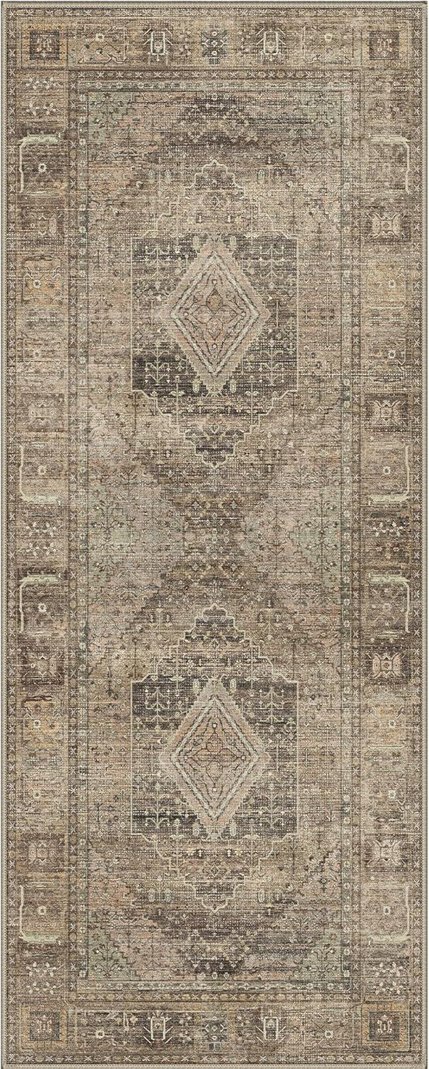 imageGENIMO 9x12 Area Rugs for Living Room Machine Washable Non Slip Rugs Low Pile Lightweight Print Rug for Bedroom Dining Room Home Office Vintage Brick RedChestnut Brown