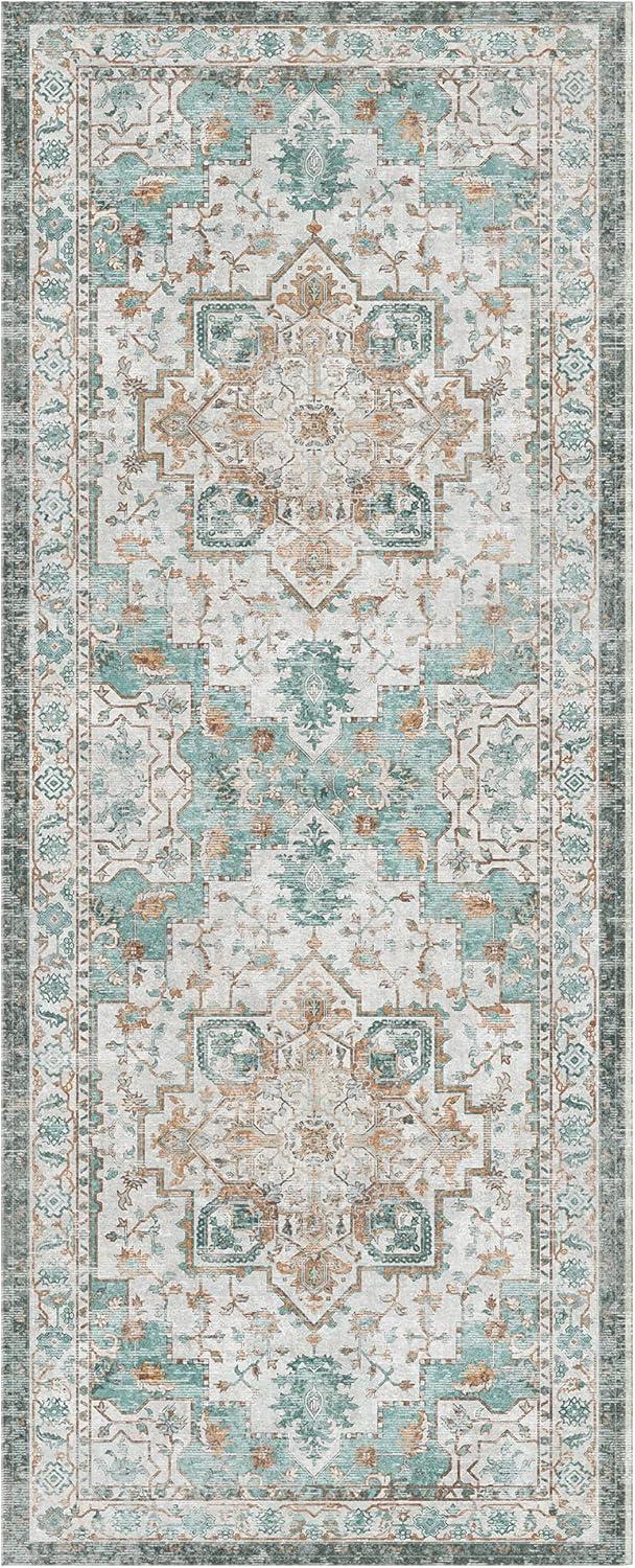 imageGENIMO 9x12 Area Rugs for Living Room Machine Washable Non Slip Rugs Low Pile Lightweight Print Rug for Bedroom Dining Room Home Office Vintage Brick RedCyan