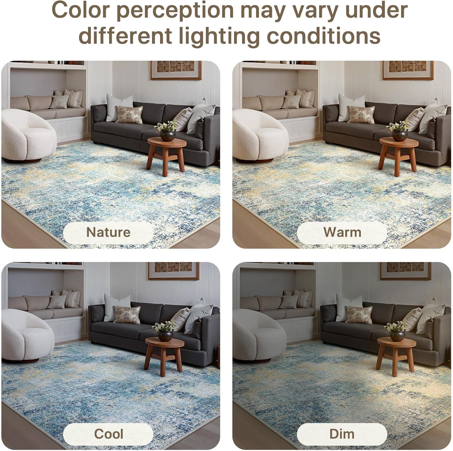 imageGENIMO 9x12 Area Rugs for Living Room Machine Washable Non Slip Rugs Low Pile Lightweight Print Rug for Bedroom Dining Room Home Office Vintage Brick RedWashed Orange Blue