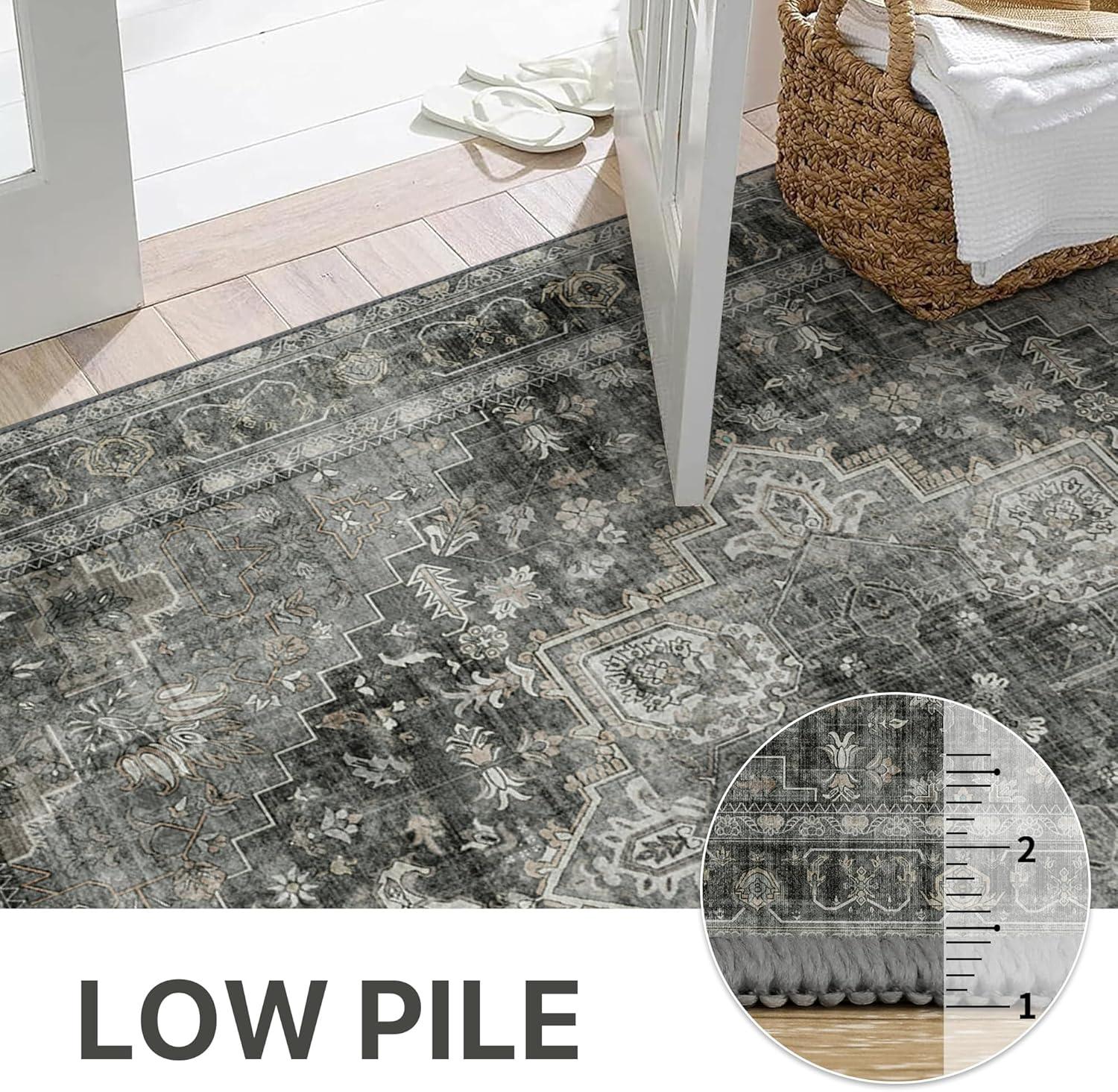 imageGENIMO 9x12 Area Rugs for Living Room Machine Washable Non Slip Rugs Low Pile Lightweight Print Rug for Bedroom Dining Room Home Office Vintage Brick RedCharcoal Gray