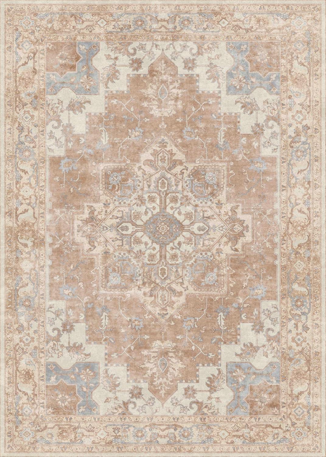 imageGENIMO 9x12 Area Rugs for Living Room Machine Washable Non Slip Rugs Low Pile Lightweight Print Rug for Bedroom Dining Room Home Office Vintage Brick RedOrangebeige