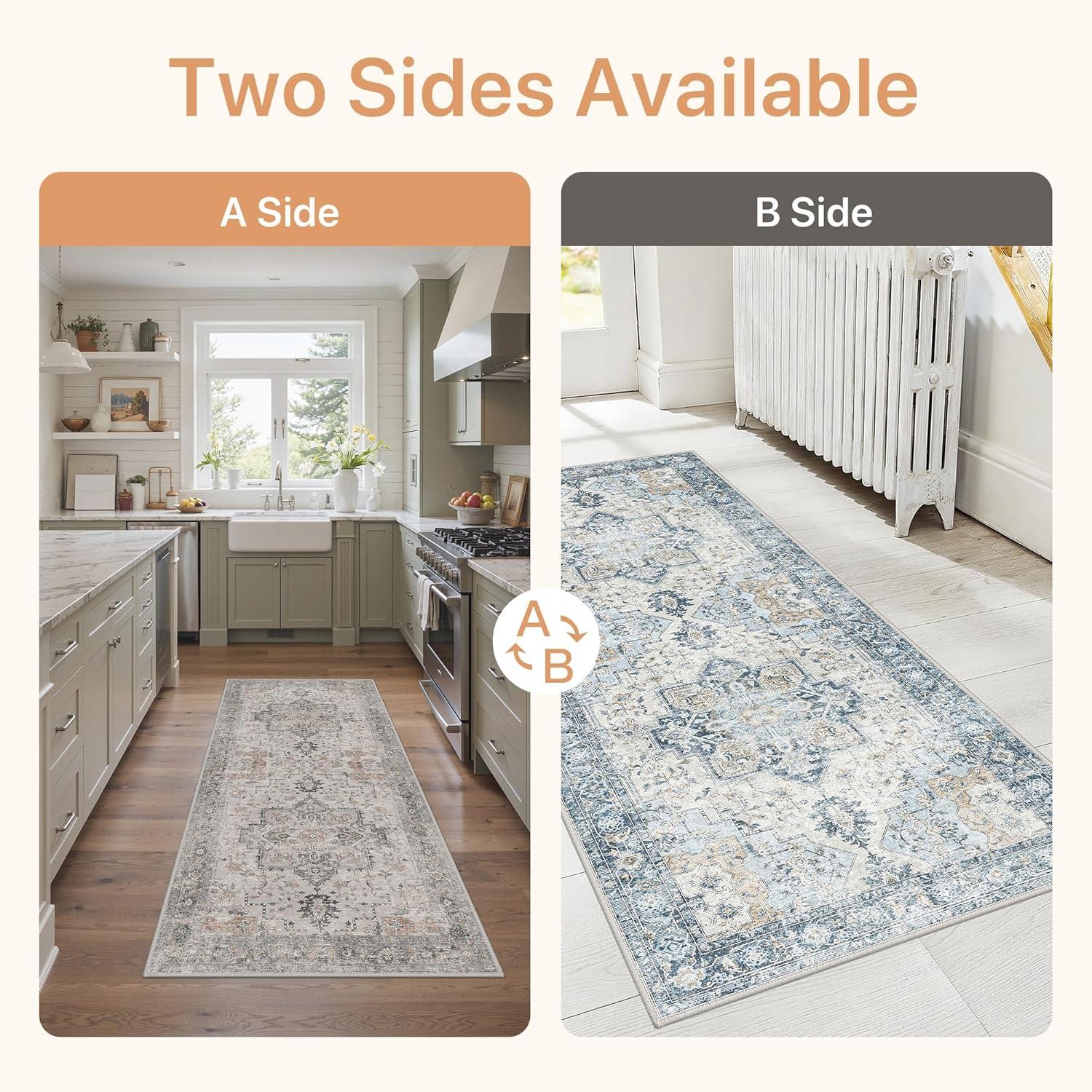 imageGENIMO 9x12 Area Rugs for Living Room Machine Washable Non Slip Rugs Low Pile Lightweight Print Rug for Bedroom Dining Room Home Office Vintage Brick RedTaupeblue