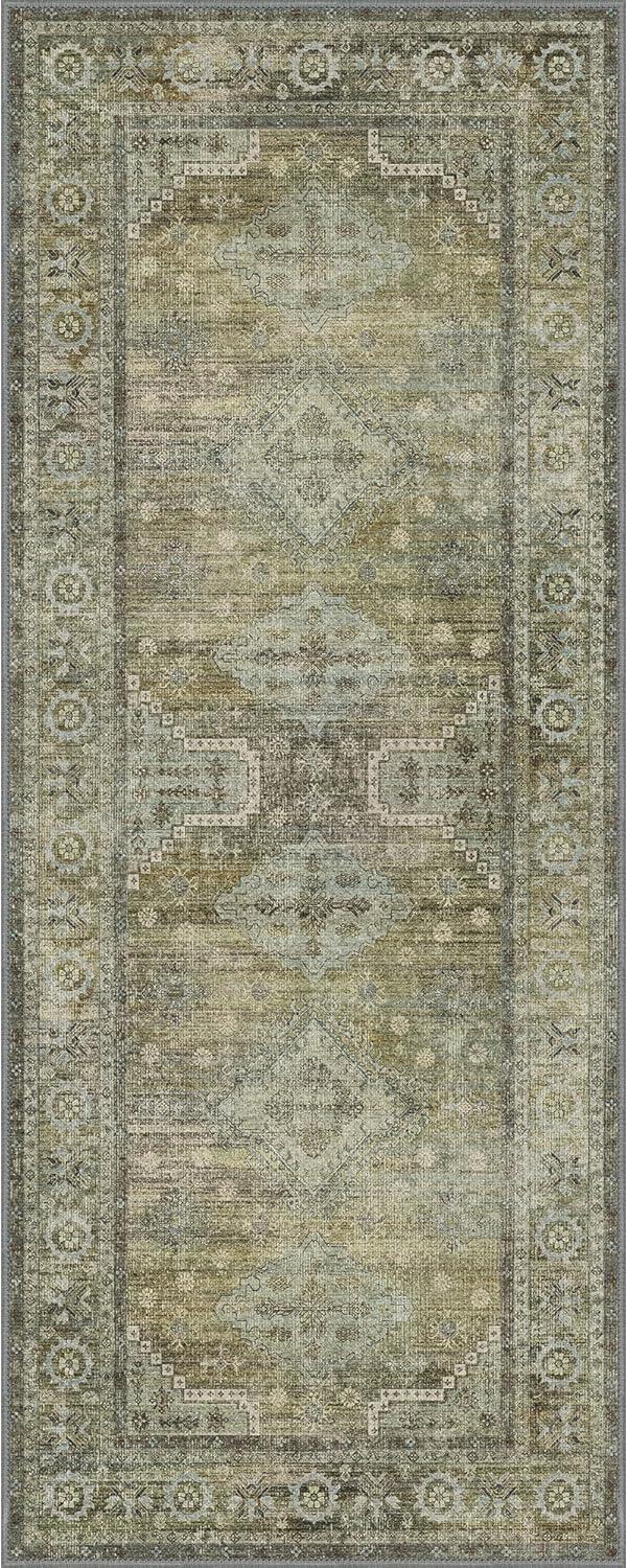 imageGENIMO 9x12 Area Rugs for Living Room Machine Washable Non Slip Rugs Low Pile Lightweight Print Rug for Bedroom Dining Room Home Office Vintage Brick RedDistressed Sage