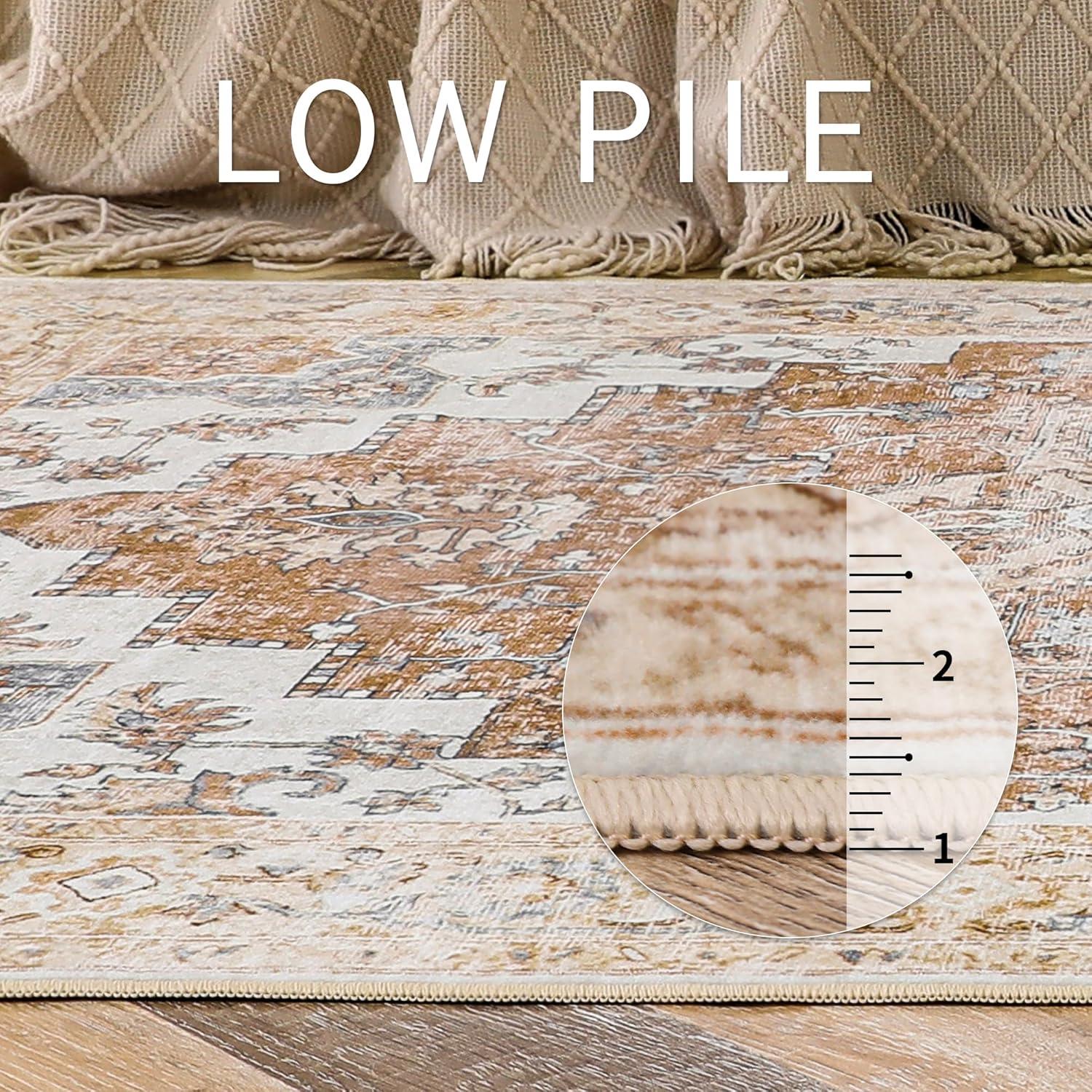 imageGENIMO 9x12 Area Rugs for Living Room Machine Washable Non Slip Rugs Low Pile Lightweight Print Rug for Bedroom Dining Room Home Office Vintage Brick RedOrangebeige