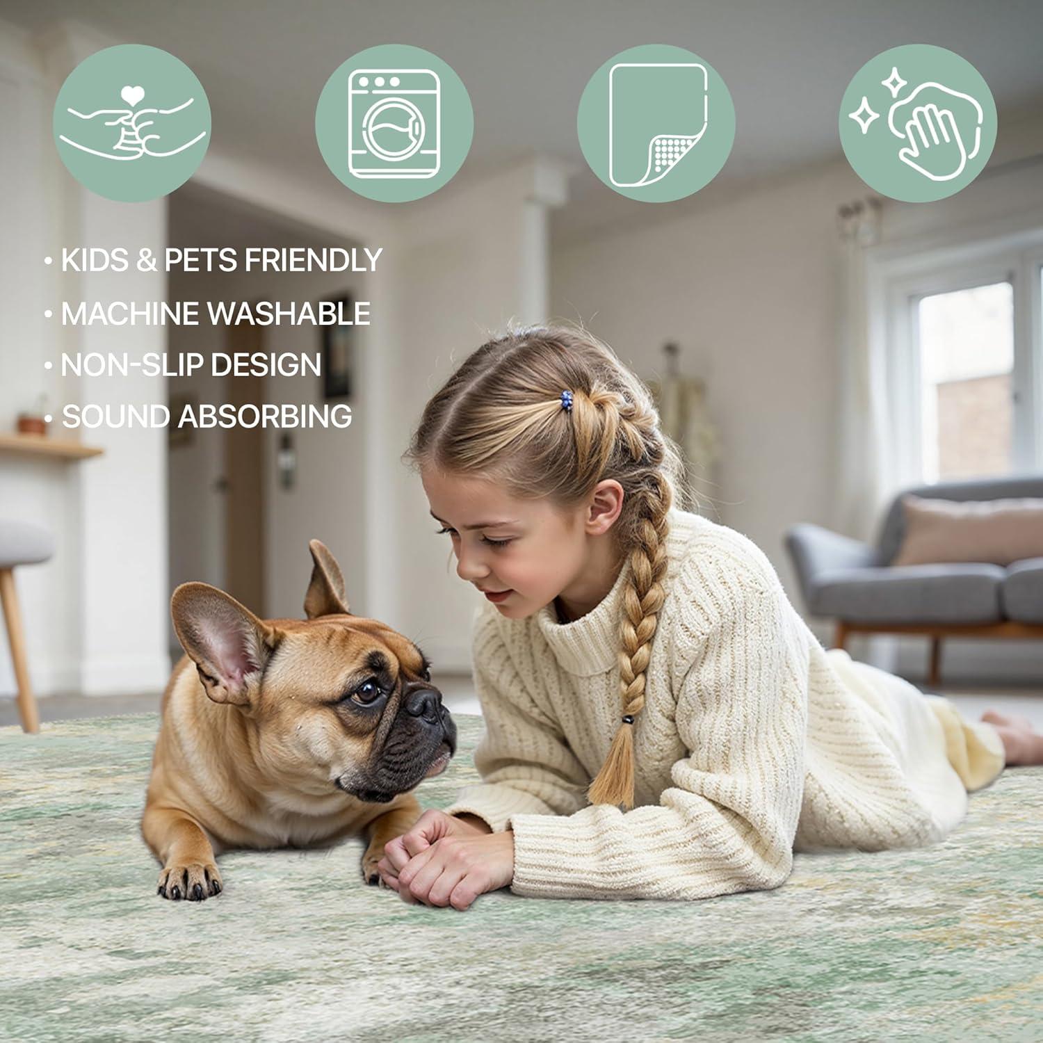 imageGENIMO 9x12 Area Rugs for Living Room Machine Washable Non Slip Rugs Low Pile Lightweight Print Rug for Bedroom Dining Room Home Office Vintage Brick RedMint Green